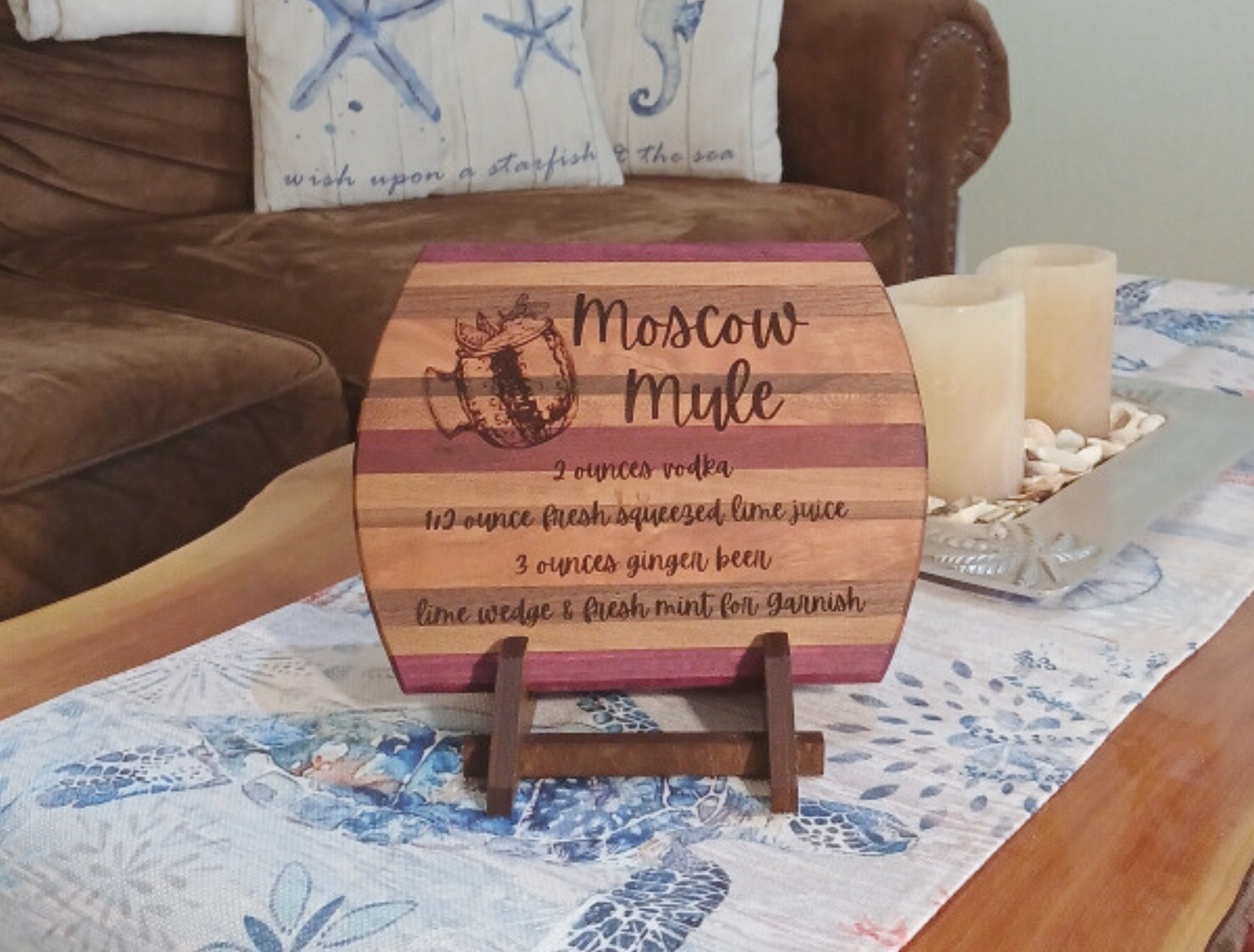 Handcrafted Moscow Mule Recipe Cutting Board with Stand