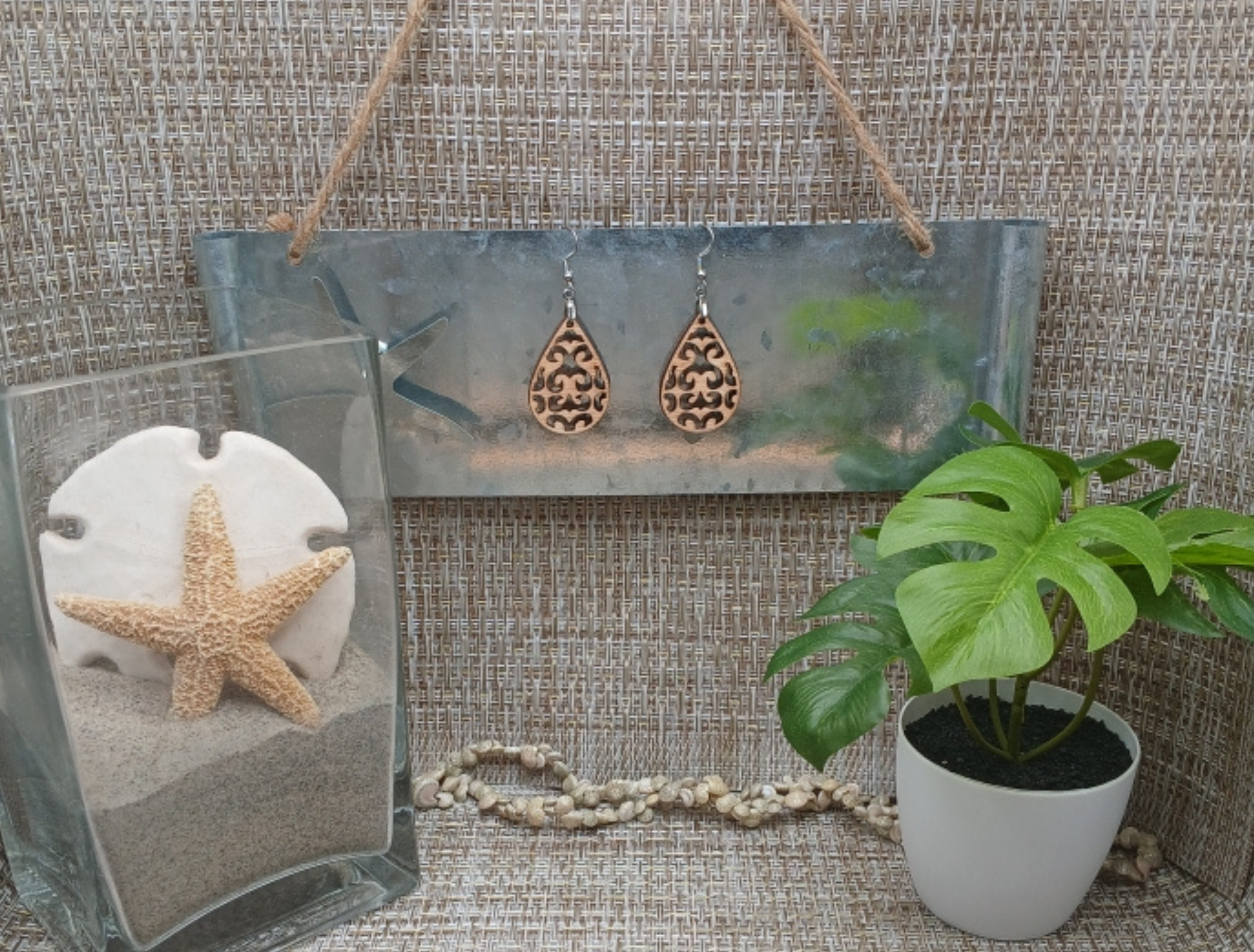Wooden Teardrop Dangle Earrings 