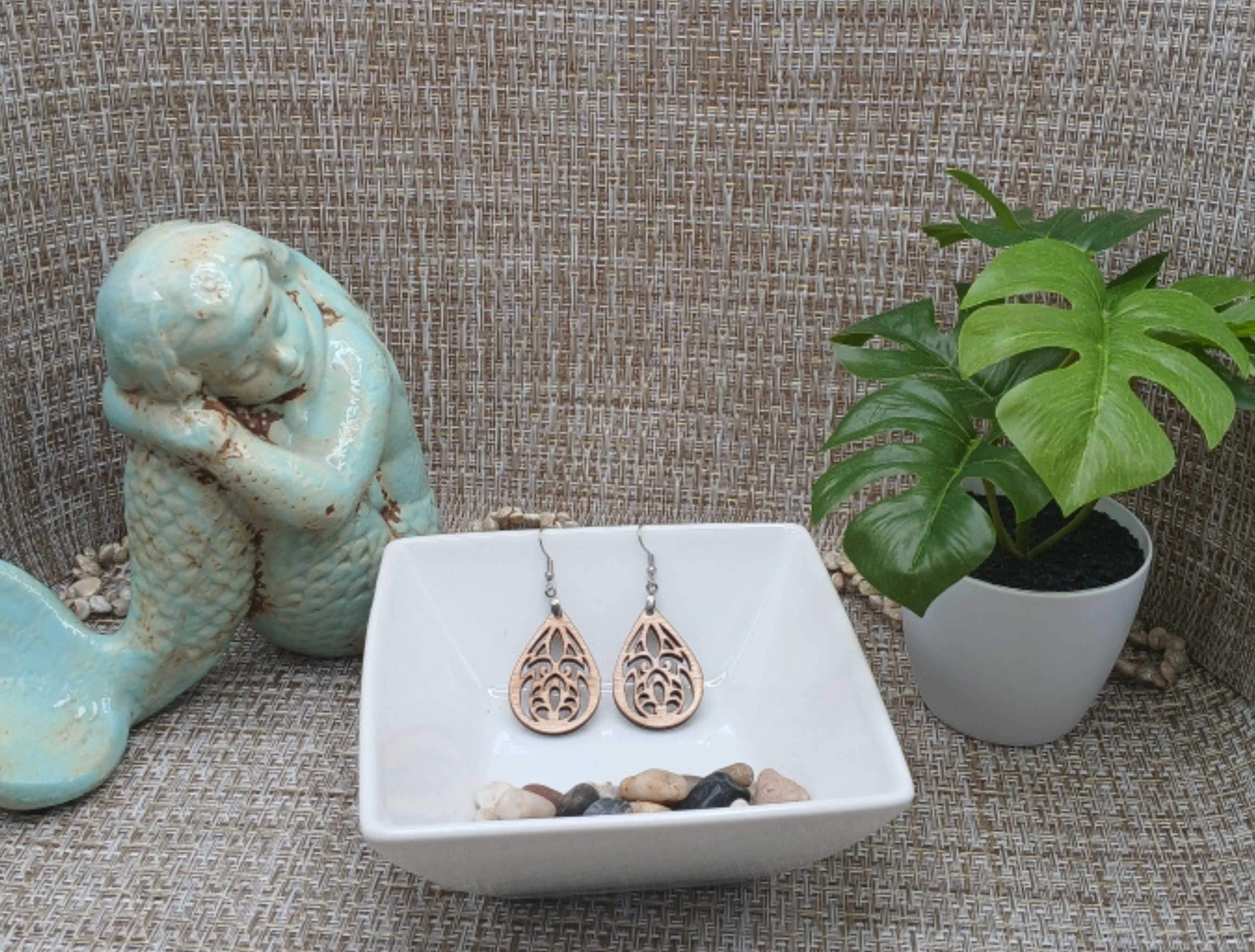 Wooden Teardrop Dangle Earrings