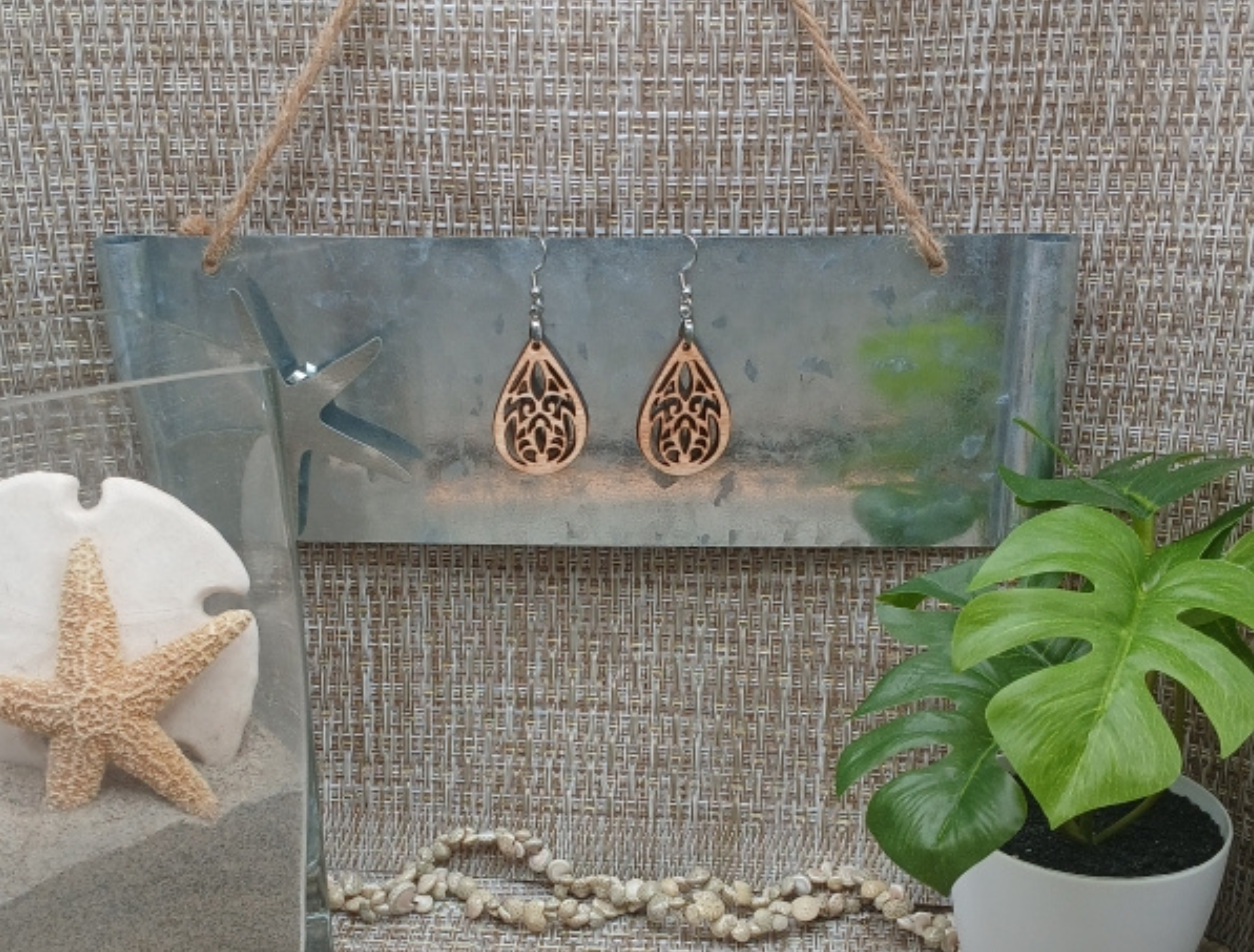 Wooden Teardrop Dangle Earrings
