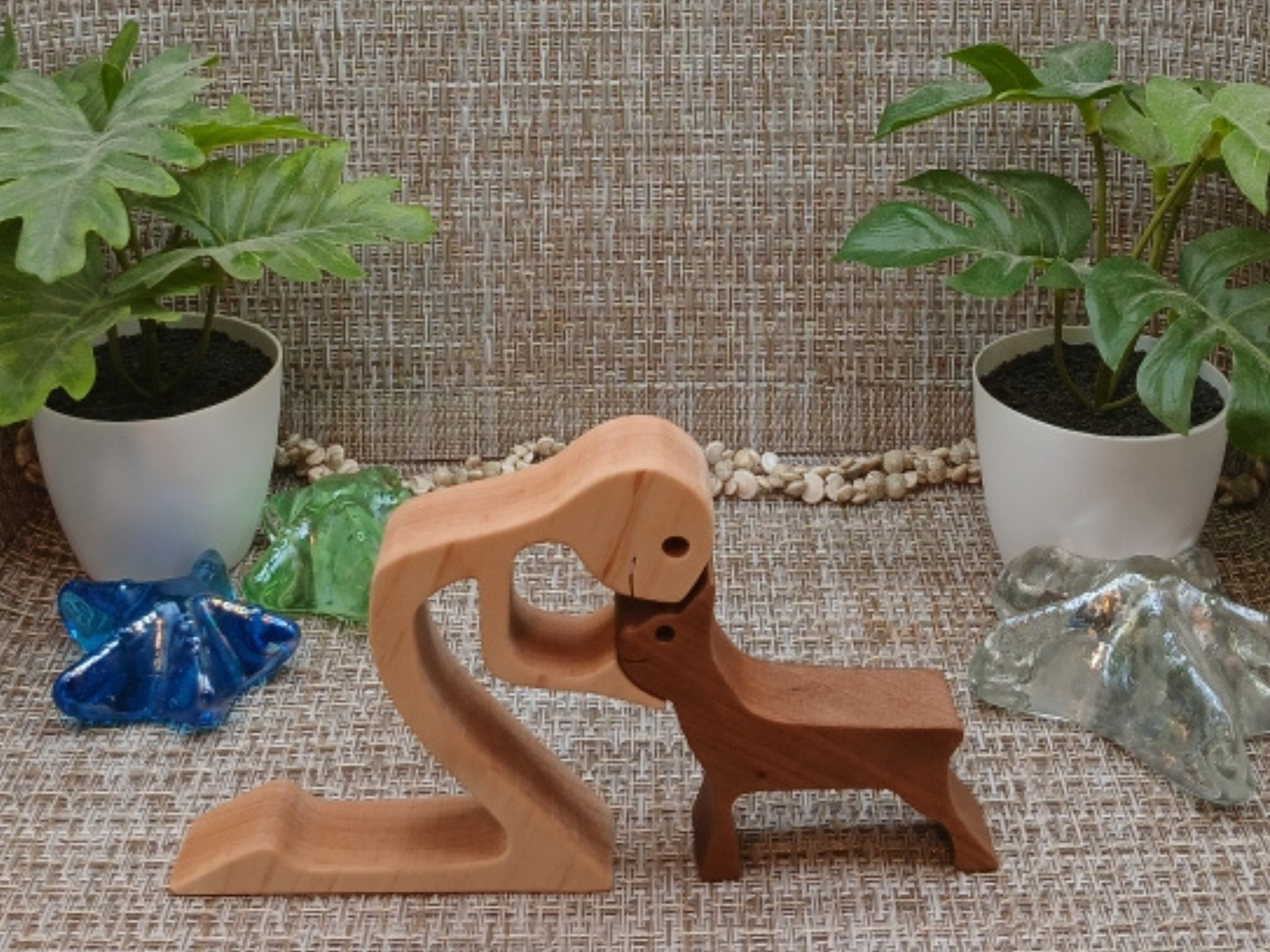 Artisan Person and Dog Wood Figurine 