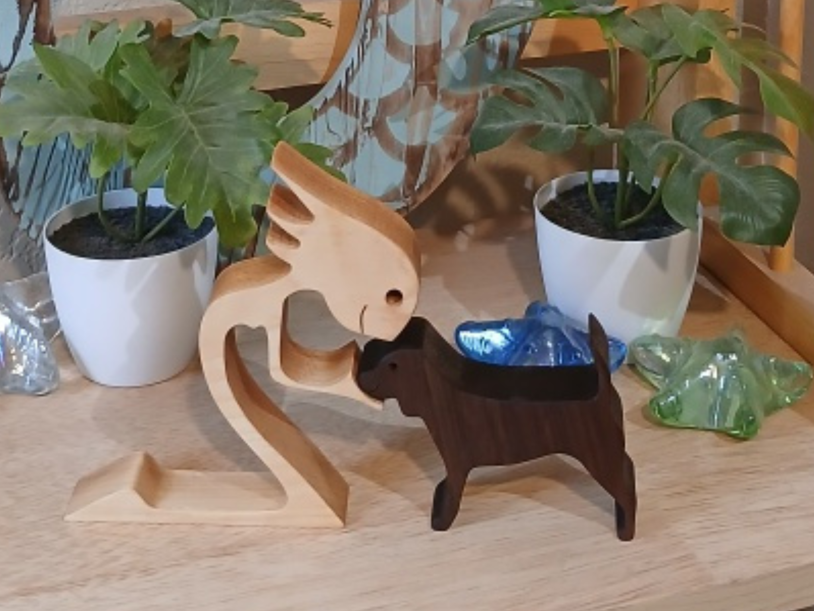Woman and Beagle Wooden Figurine