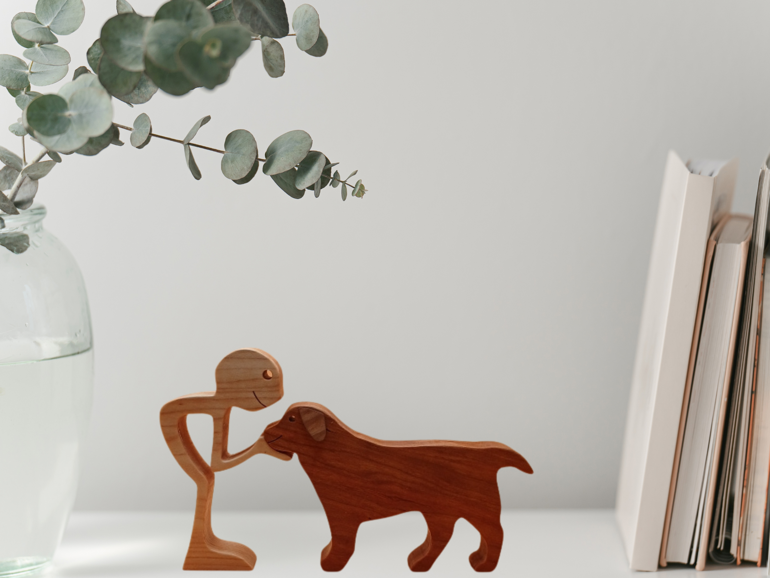 Man and Retriever Wooden Figurine