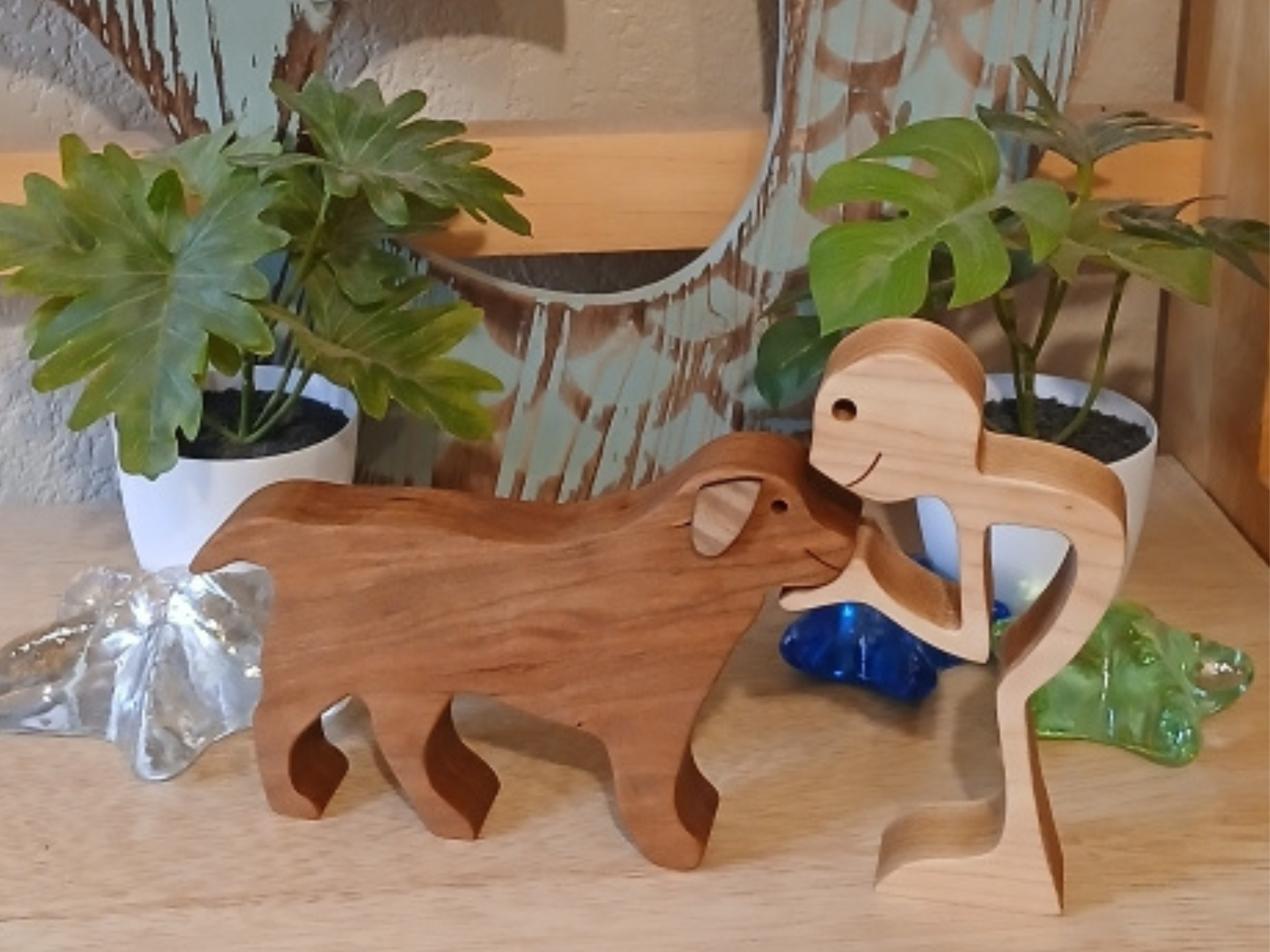 Man and Retriever Wooden Figurine