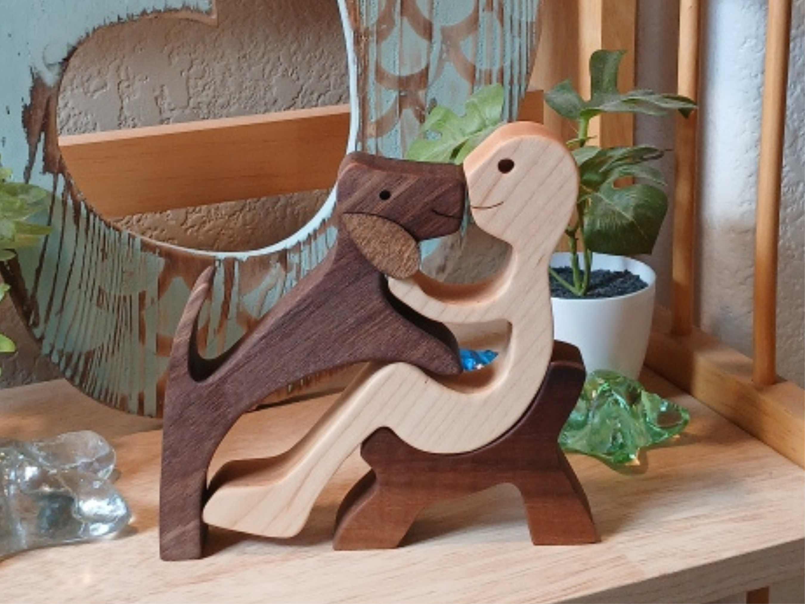 Man and His Beloved Dog Wood Figurine