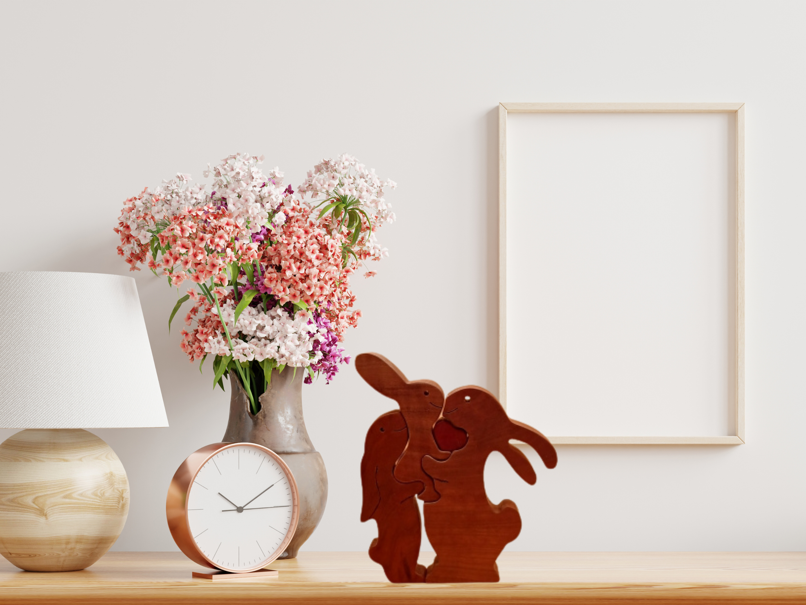 Rabbit Family Wood Figurine