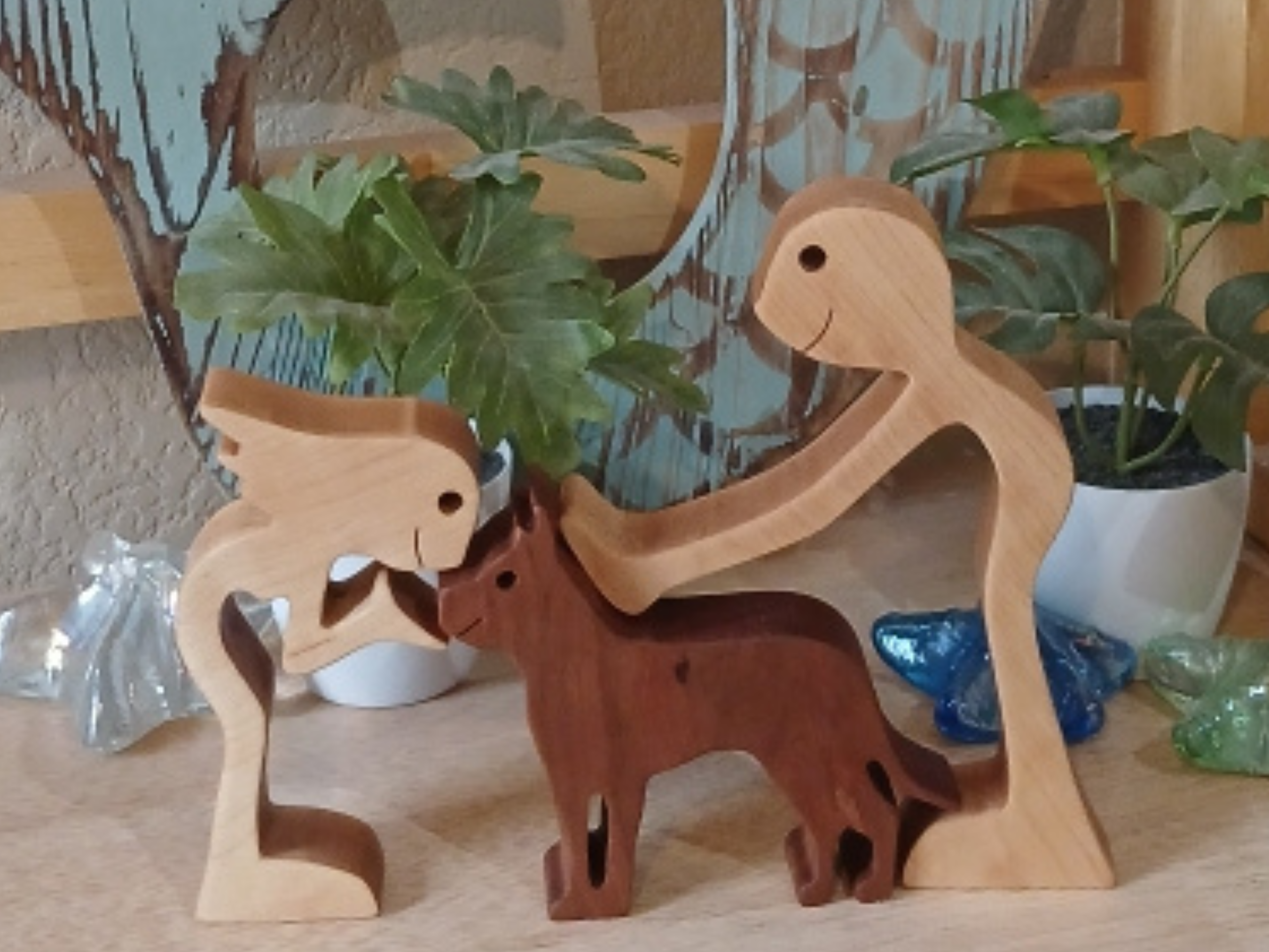 Handcrafted Wooden Dog Lover Figurine