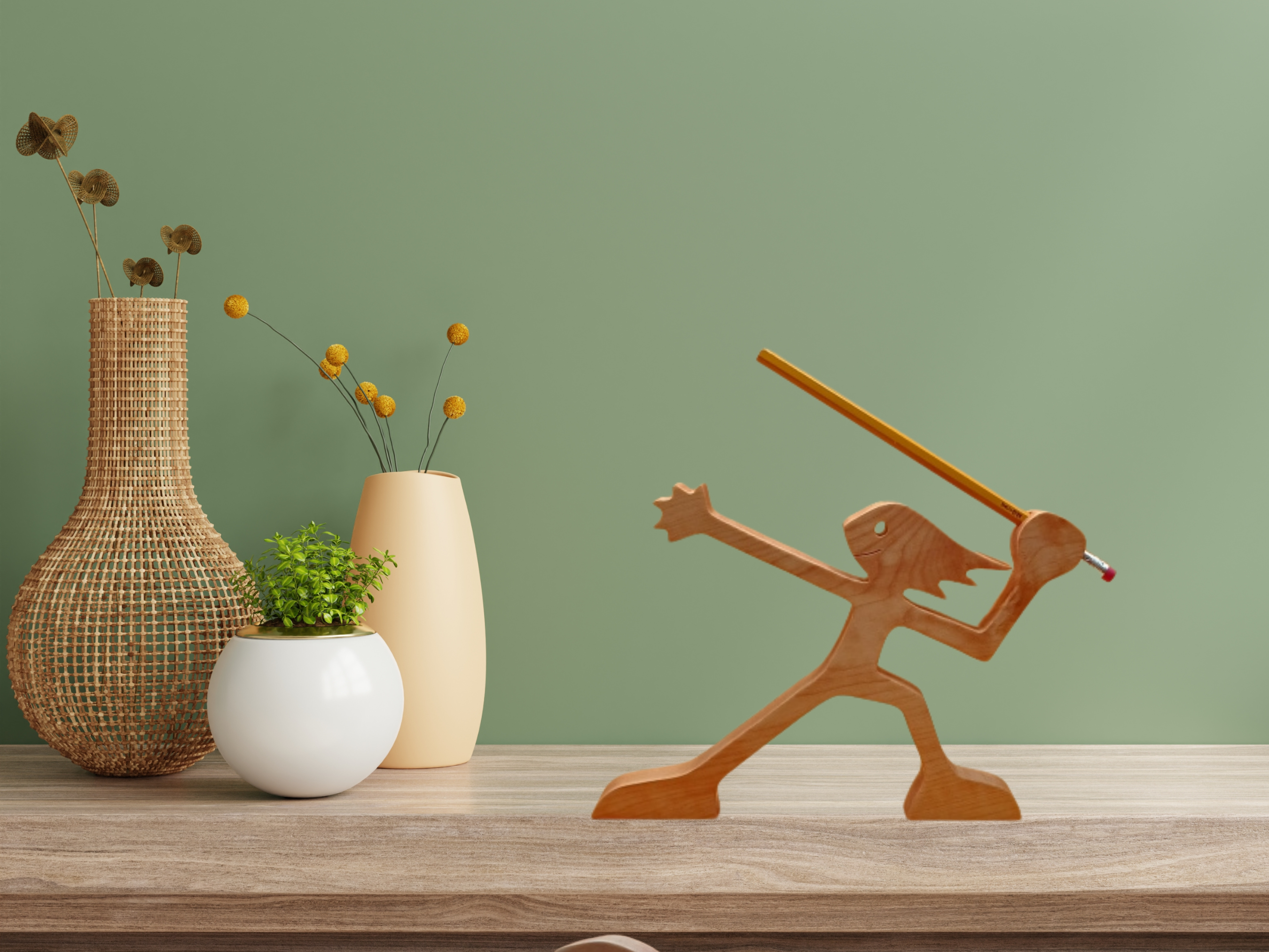 Handcrafted Female Javelin Thrower Wood Figurine