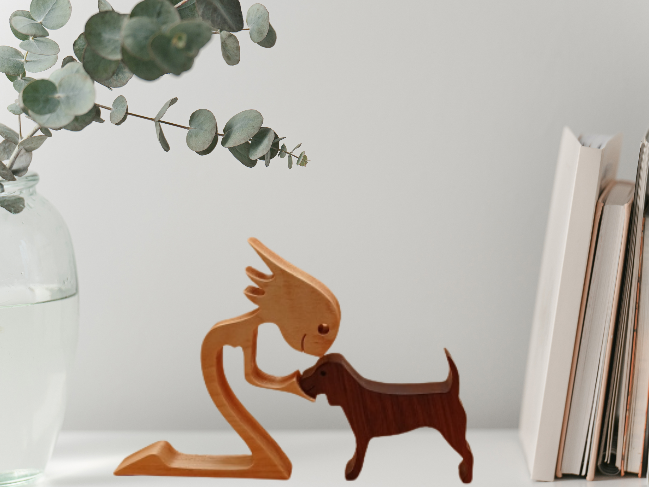 Woman and Beagle Wooden Figurine
