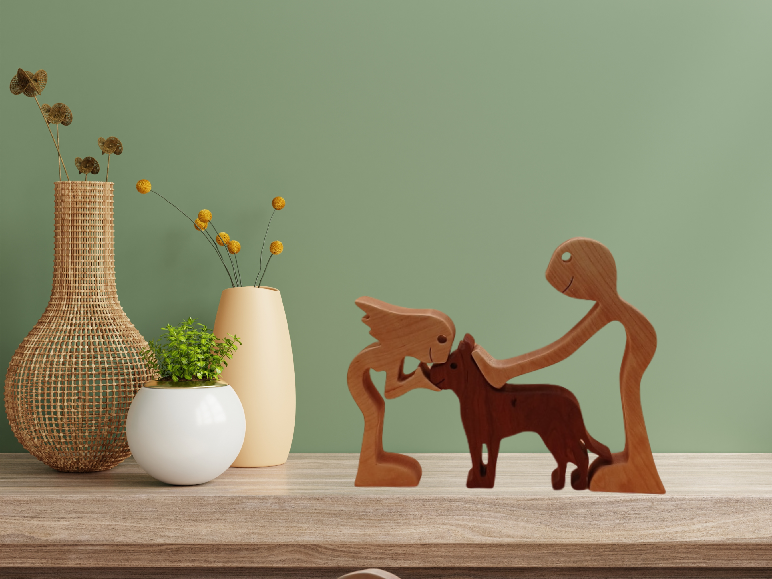 Handcrafted Wooden Dog Lover Figurine
