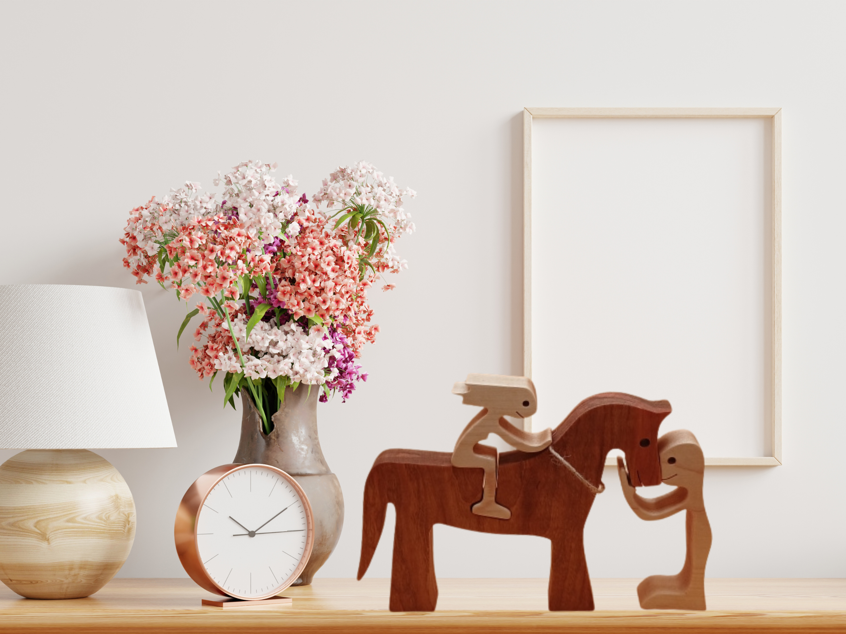 Handcrafted Wooden Horse and Rider Figurine 