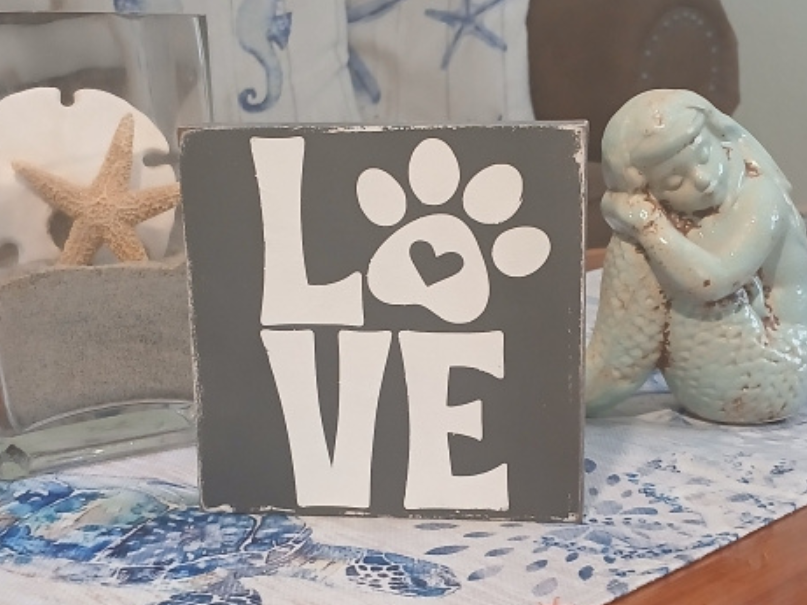 LOVE Paw Print Wooden Sign