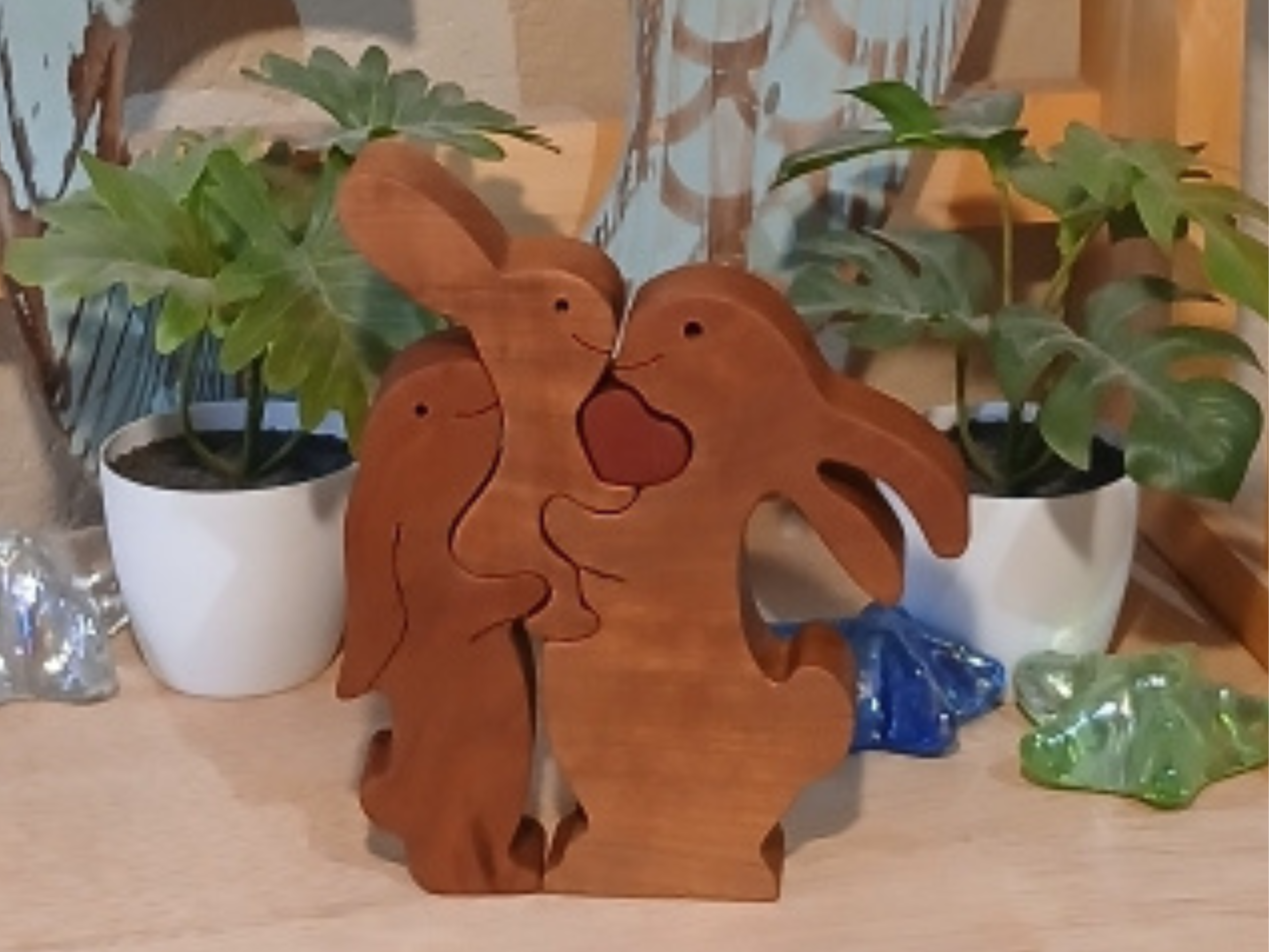 Rabbit Family Wood Figurine