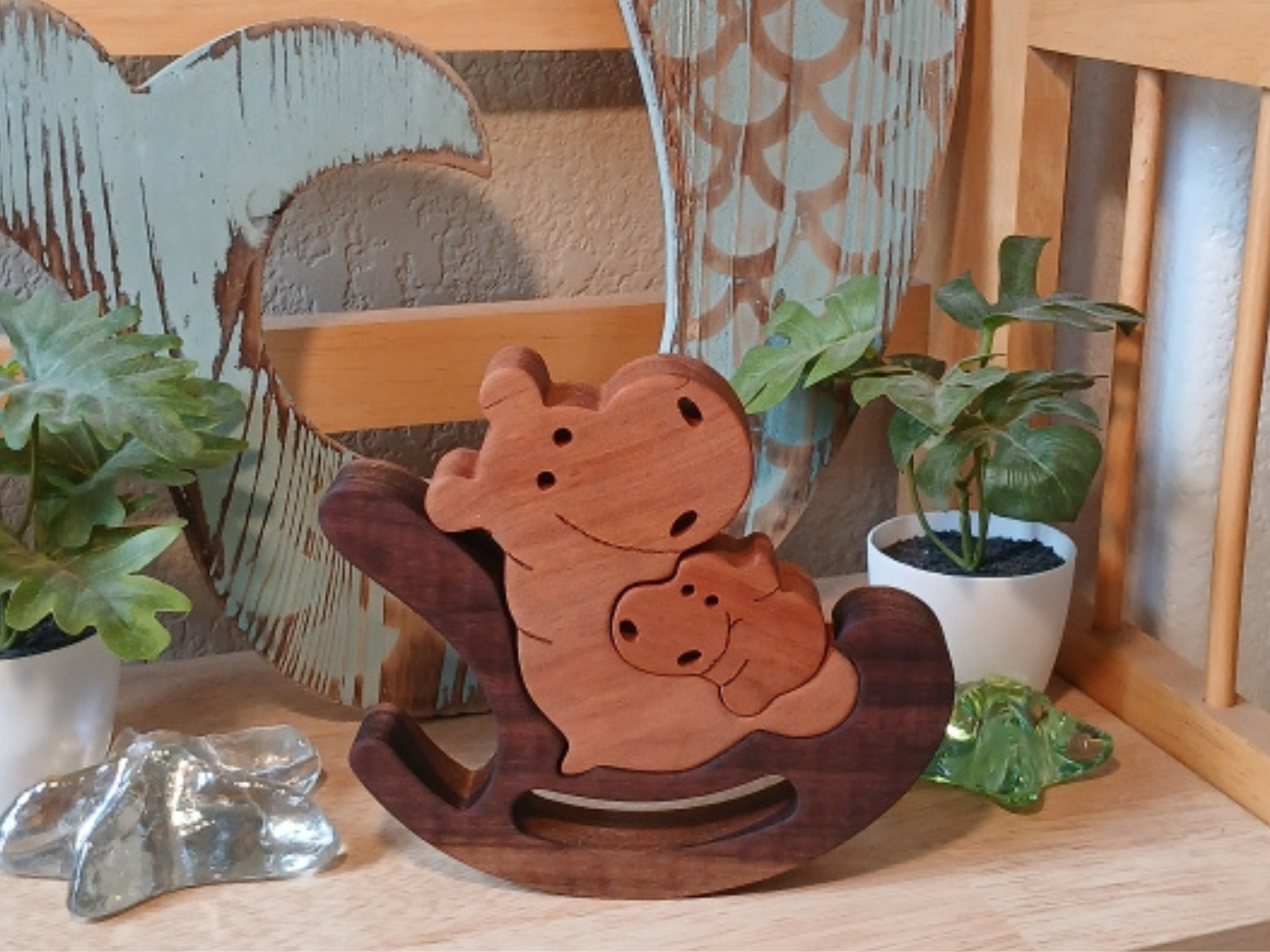 Handmade Wooden Rocking Hippo
