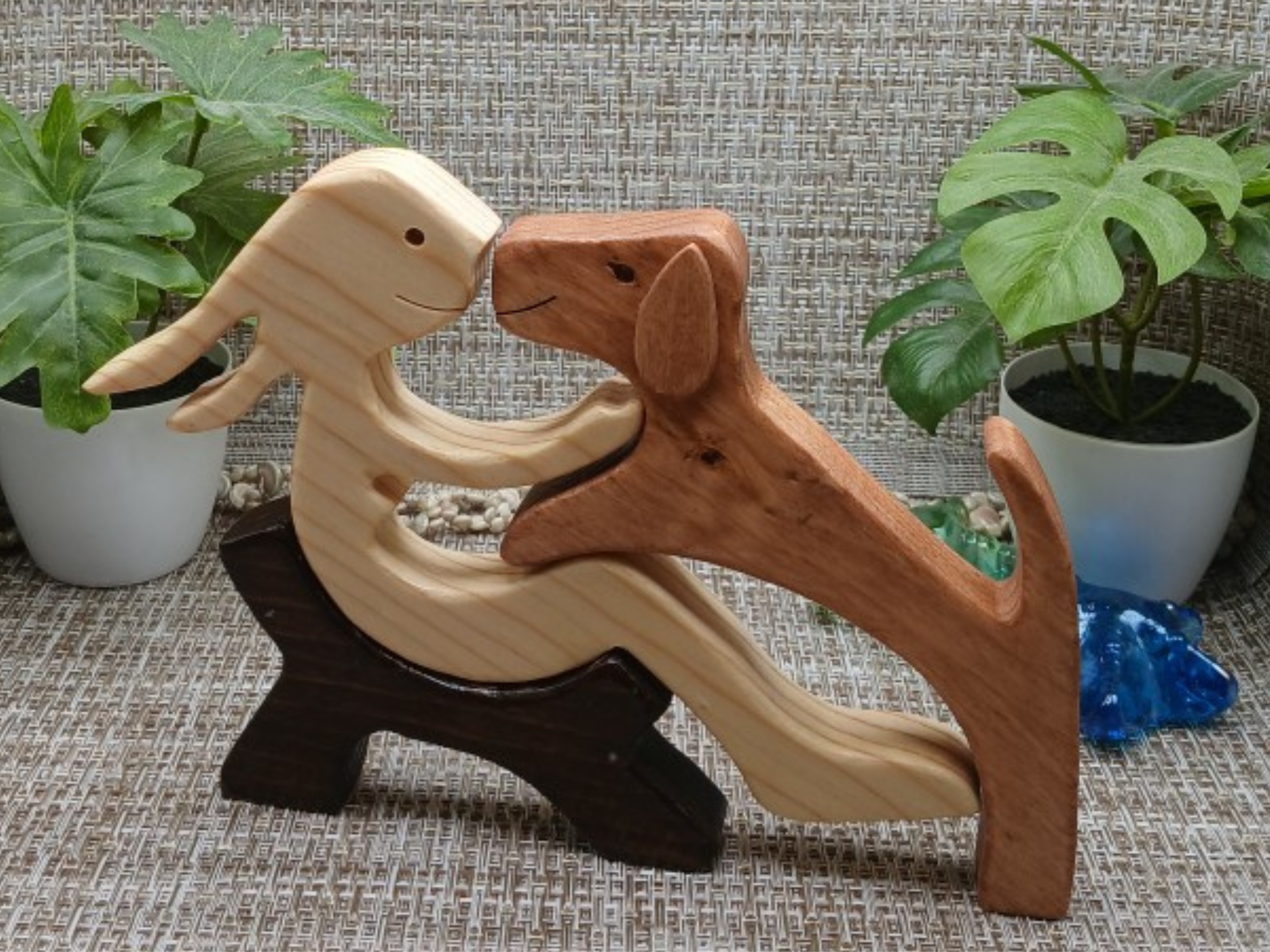 Handcrafted Wooden Girl and Dog Figurine