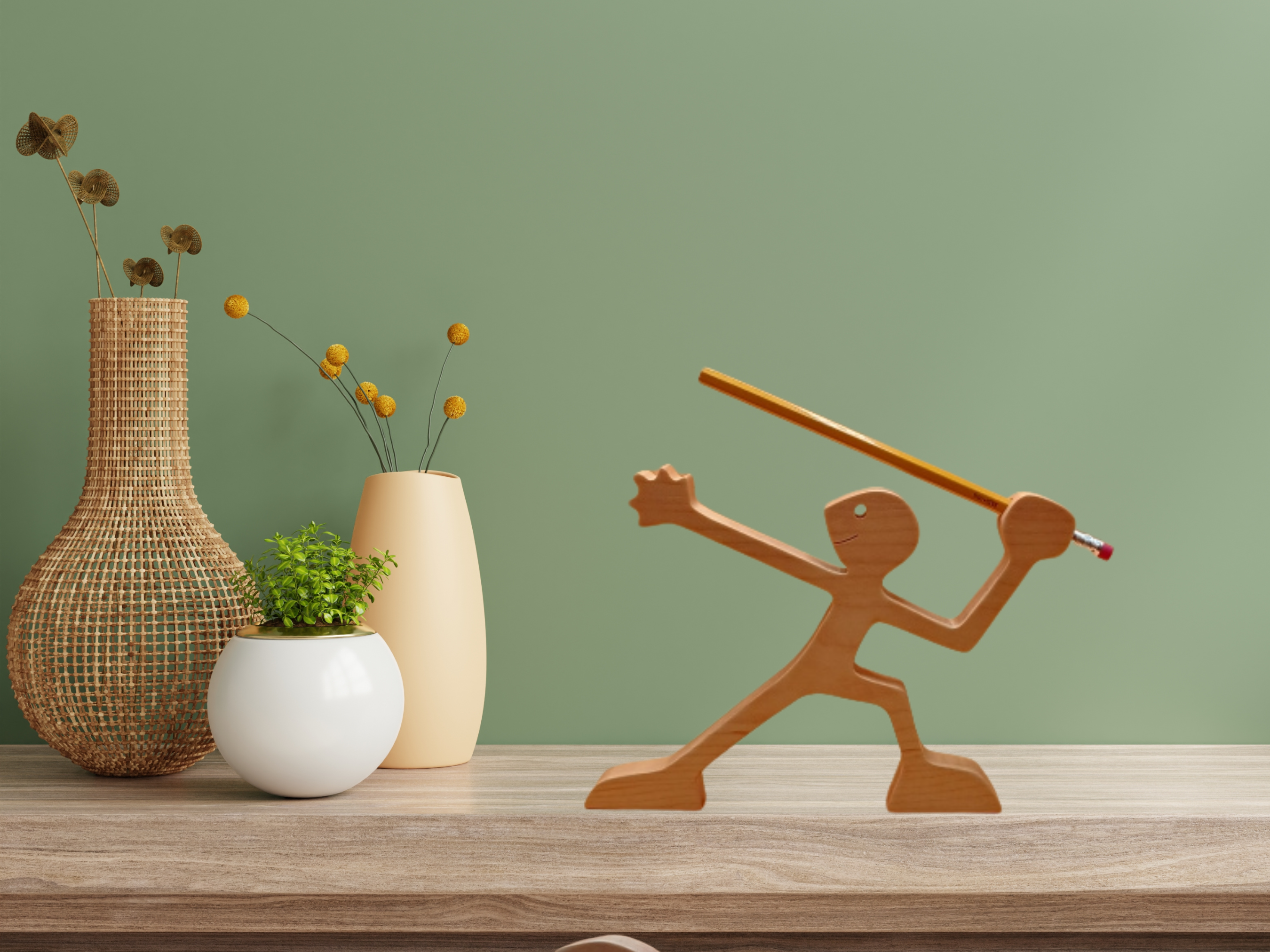 Handcrafted Male Javelin Thrower Wood Figurine