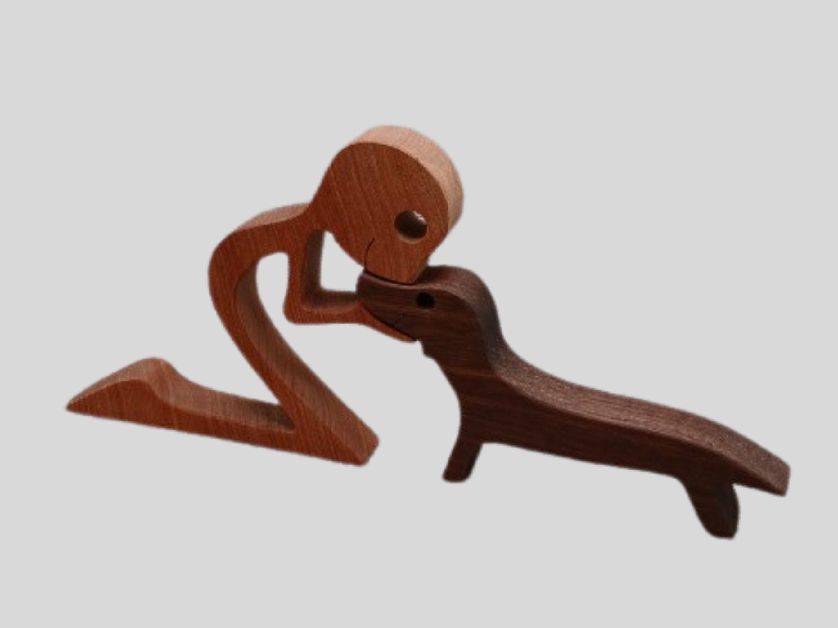 Wooden Man with Dachshund Figurine