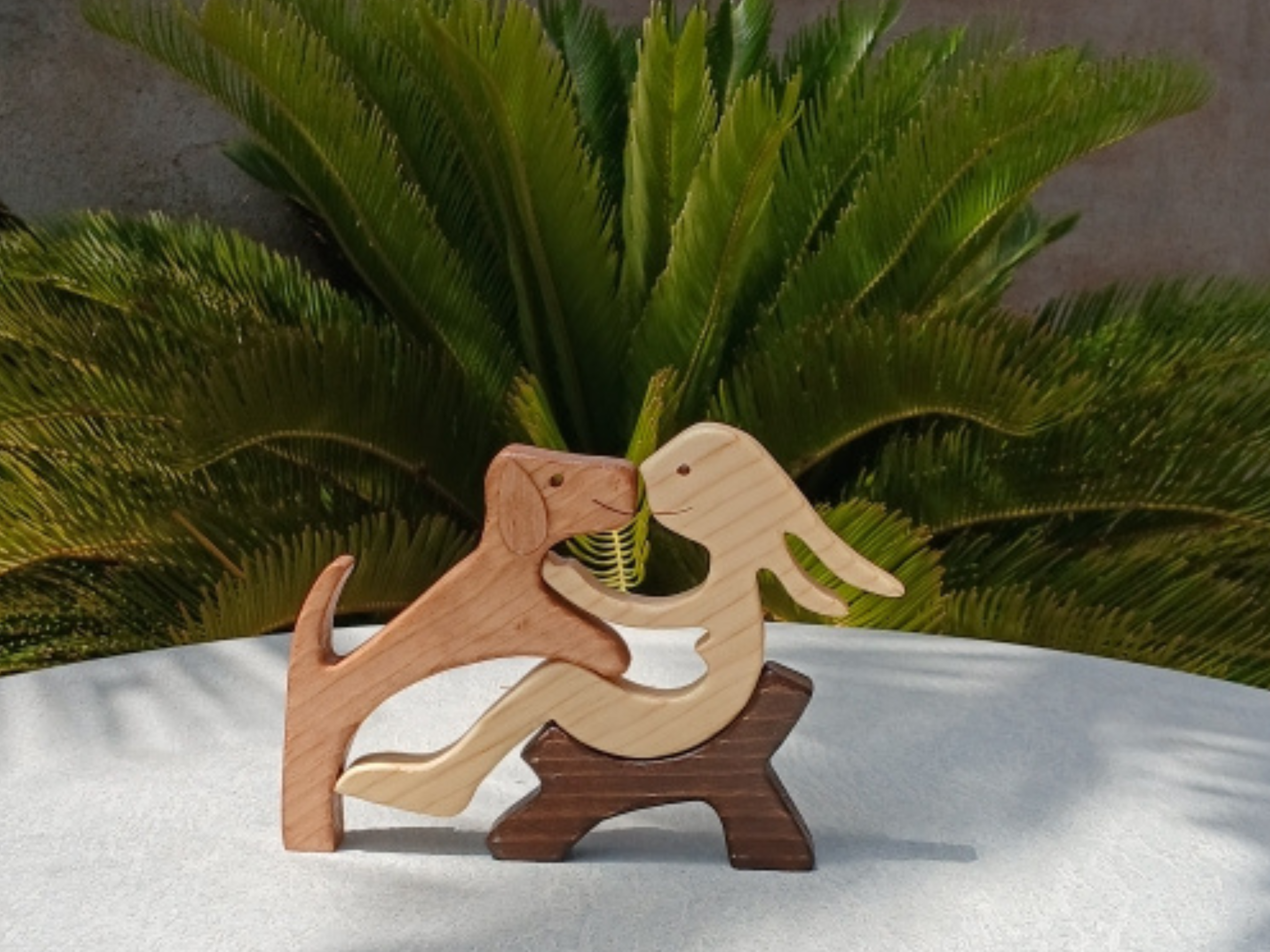 Handcrafted Wooden Girl and Dog Figurine
