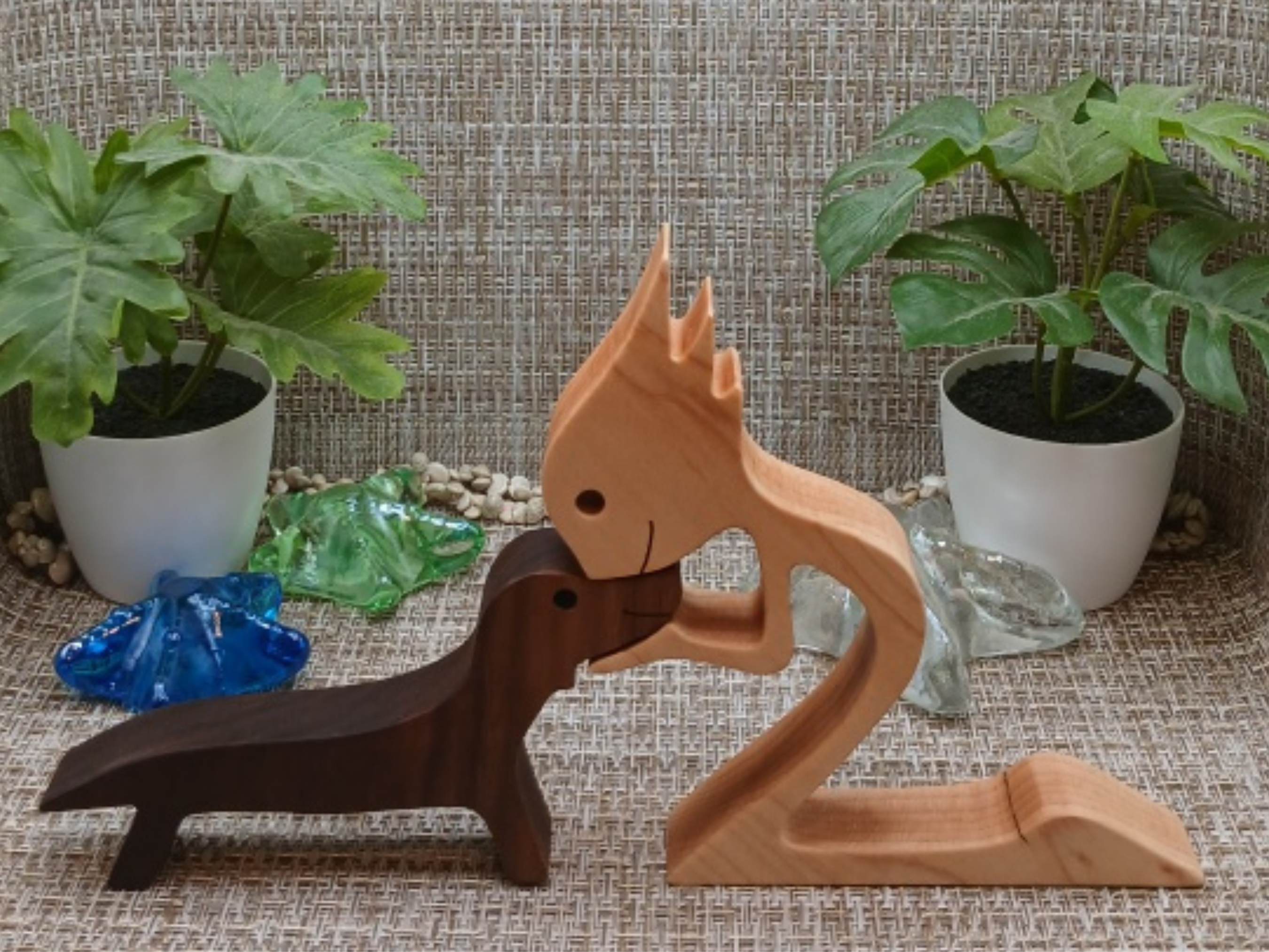 Wooden Girl with Dachshund Figurine