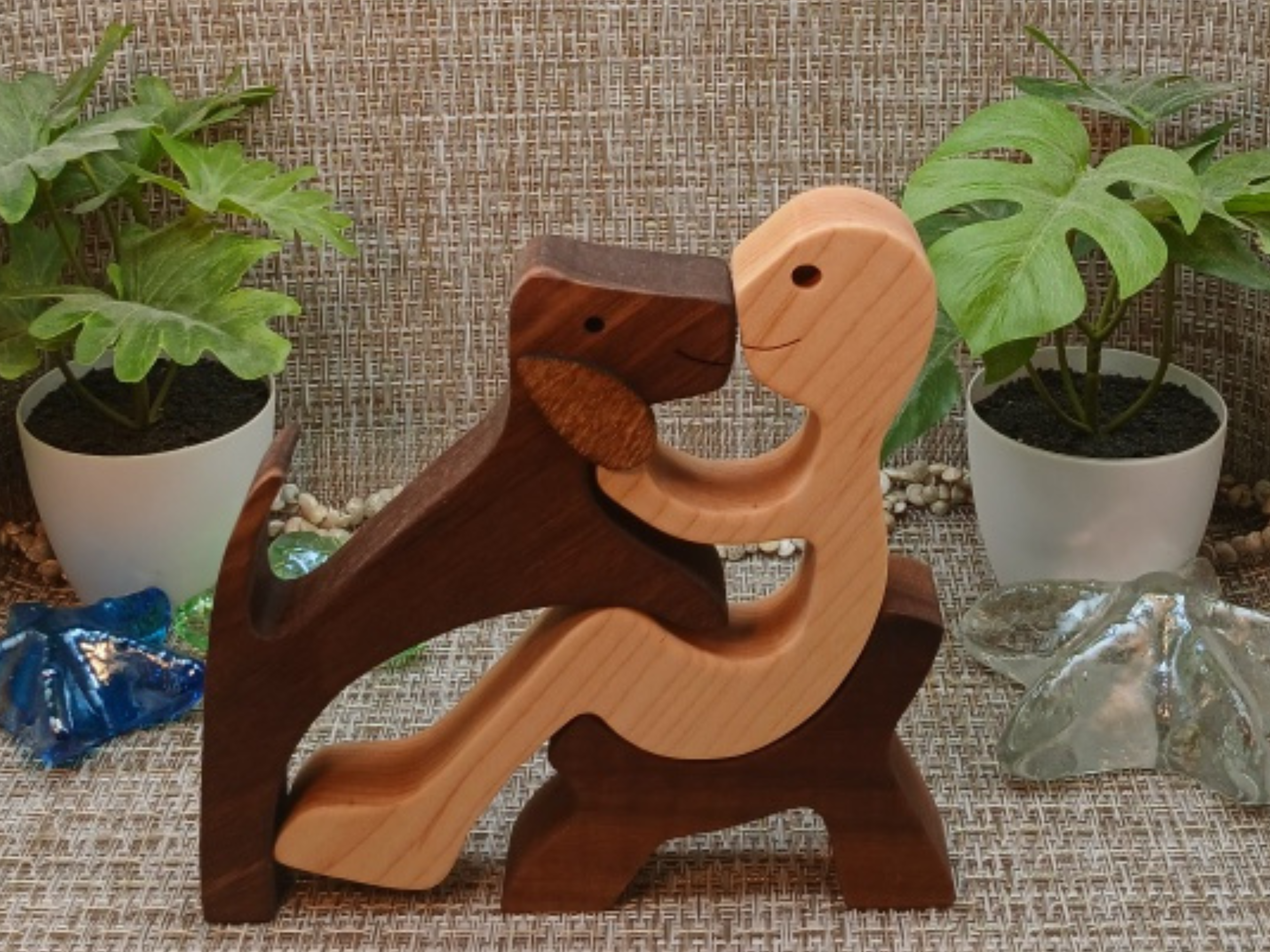 Man and His Beloved Dog Wood Figurine