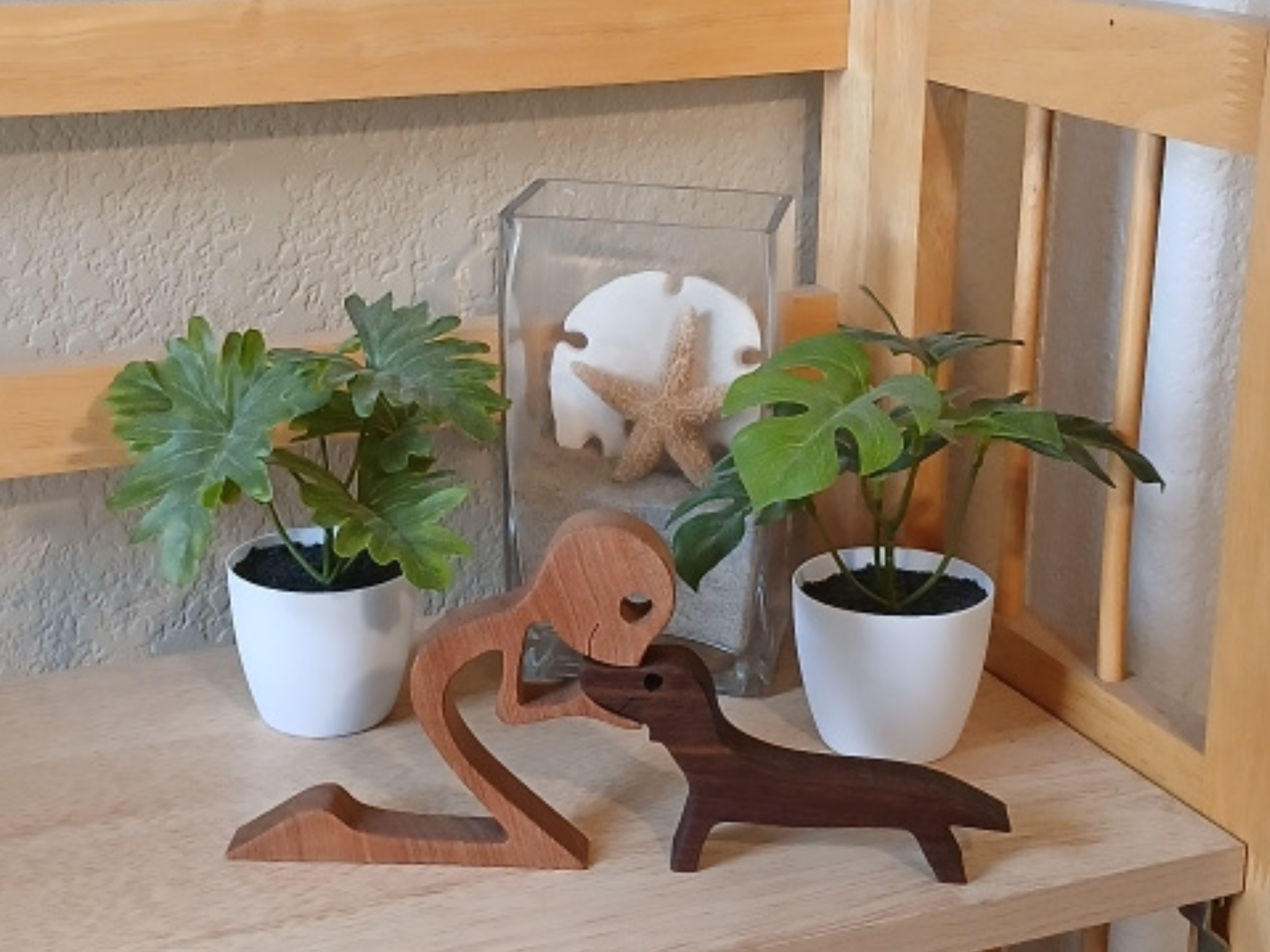 Wooden Man with Dachshund Figurine