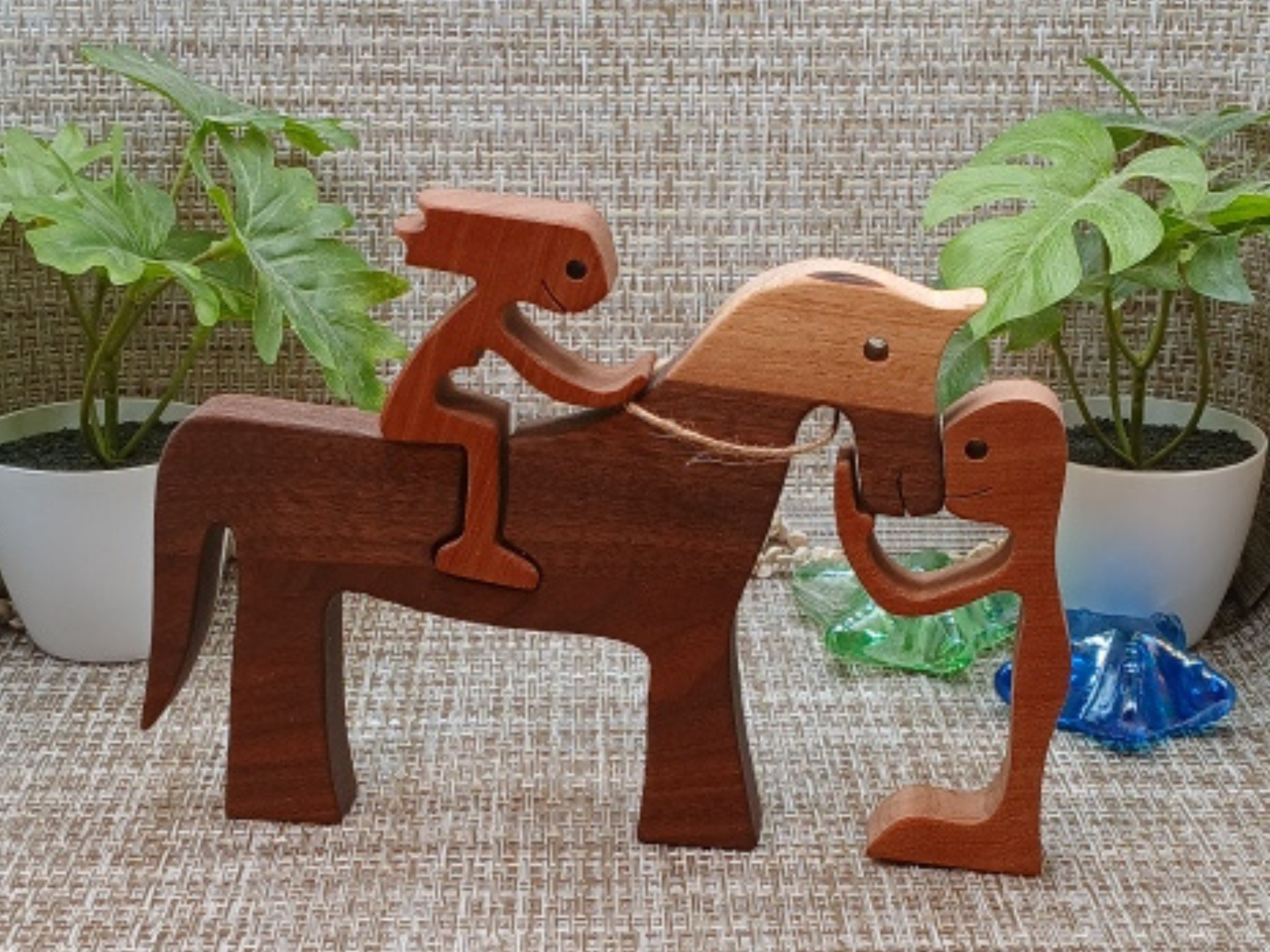 Handcrafted Wooden Horse & Rider