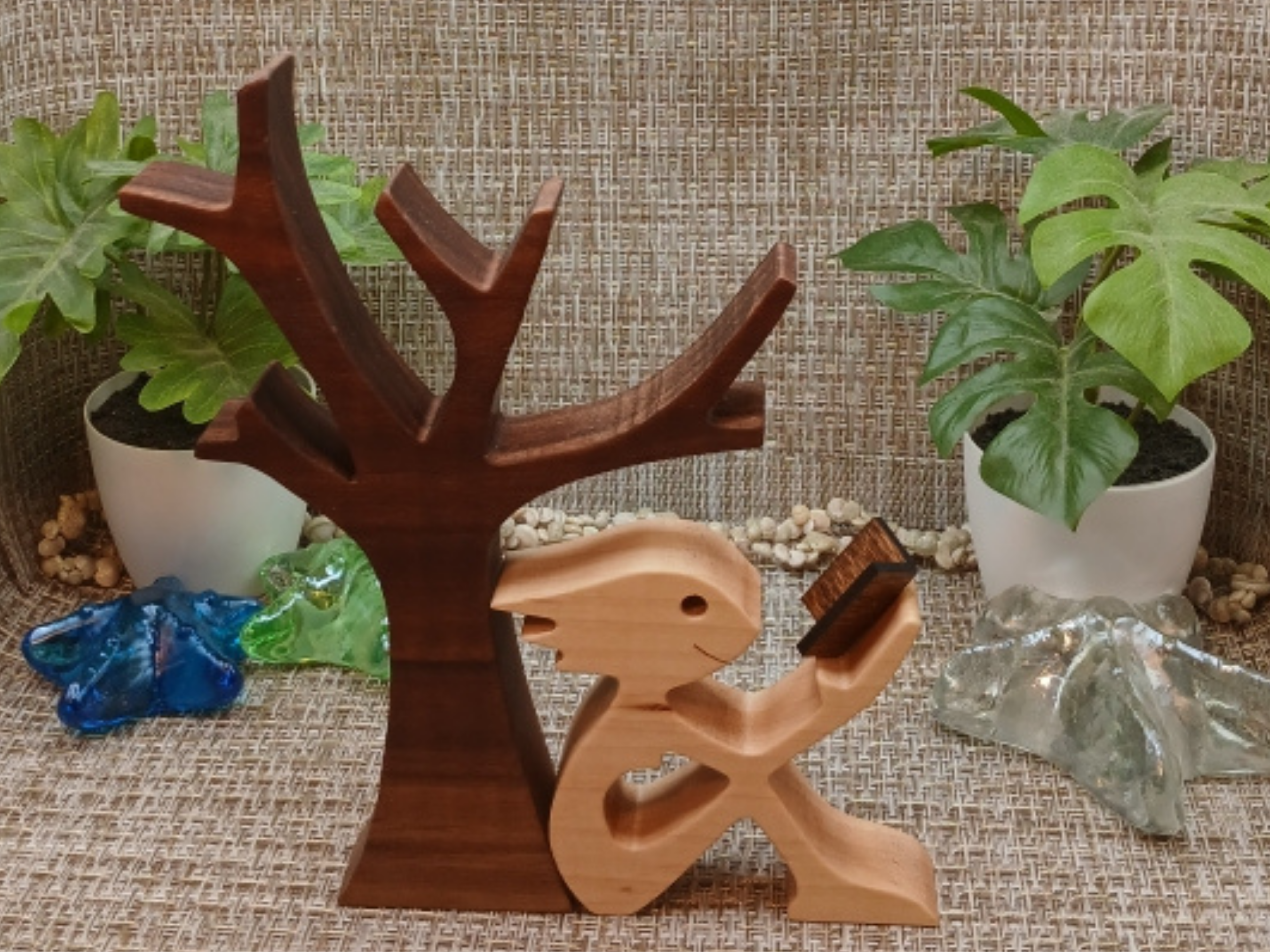 Handcrafted Figurine of a Woman Sitting by a Tree Reading a Book 