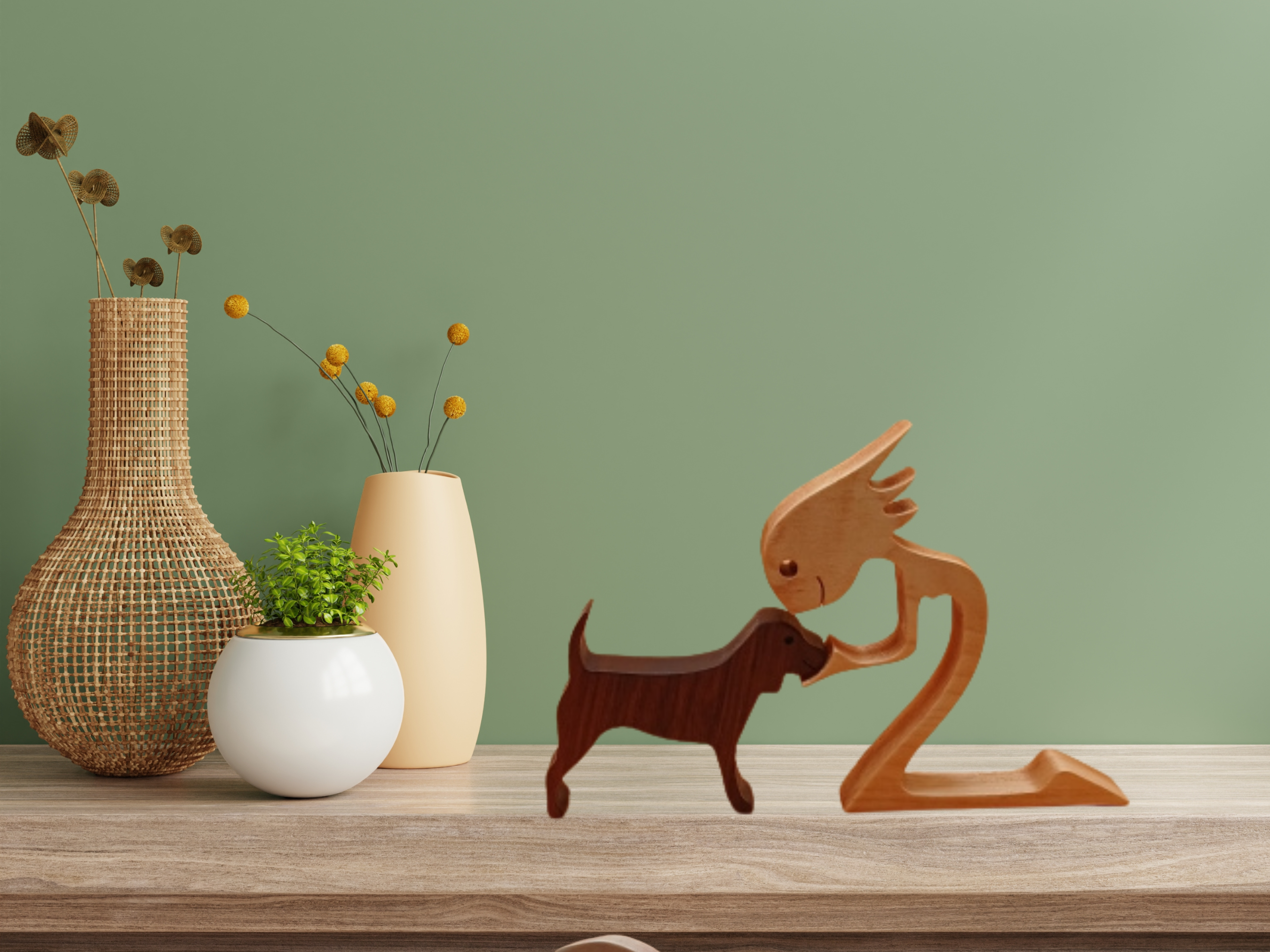 Woman and Beagle Wooden Figurine