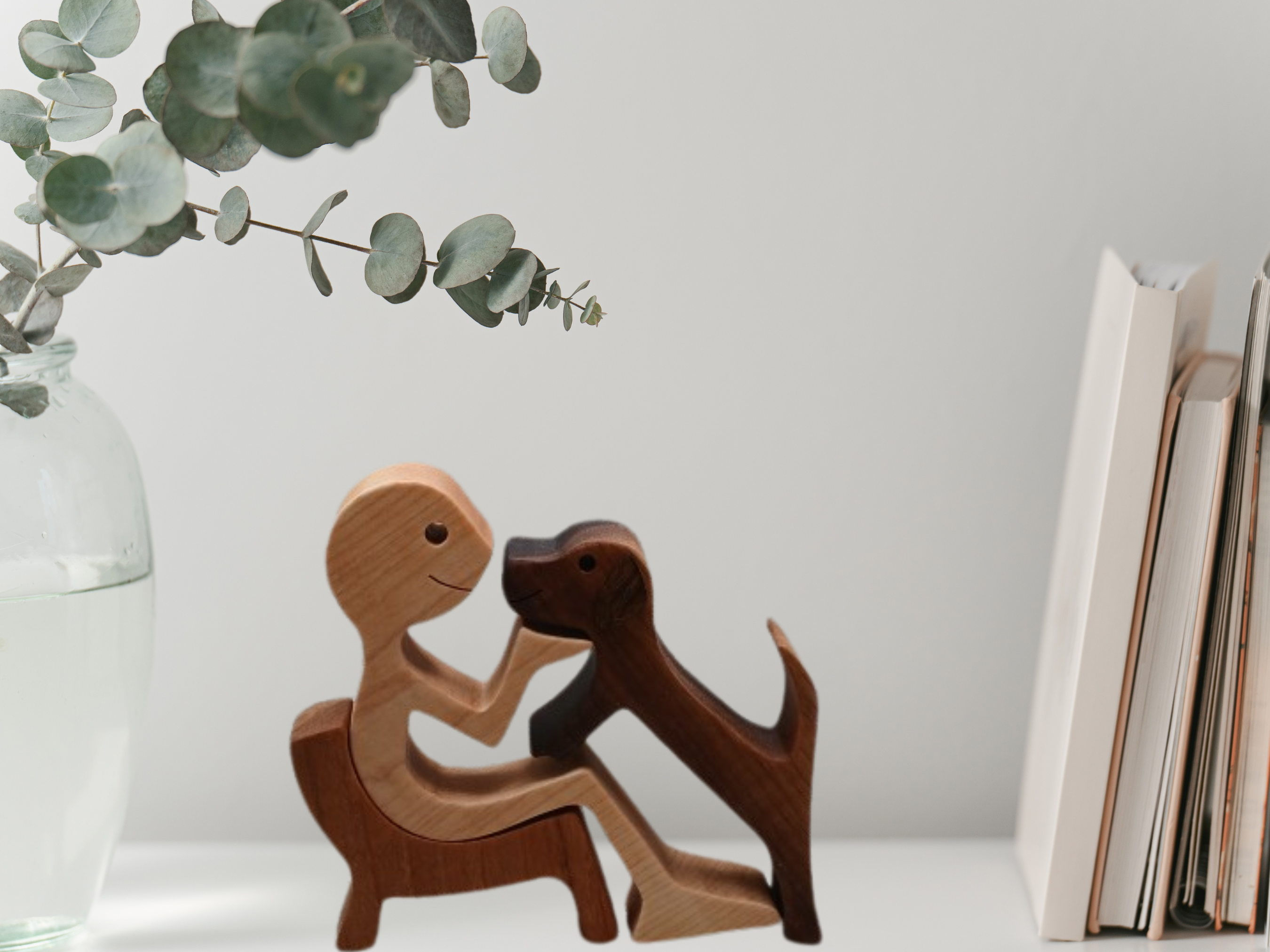 Dog & Boy Wood Figurine 