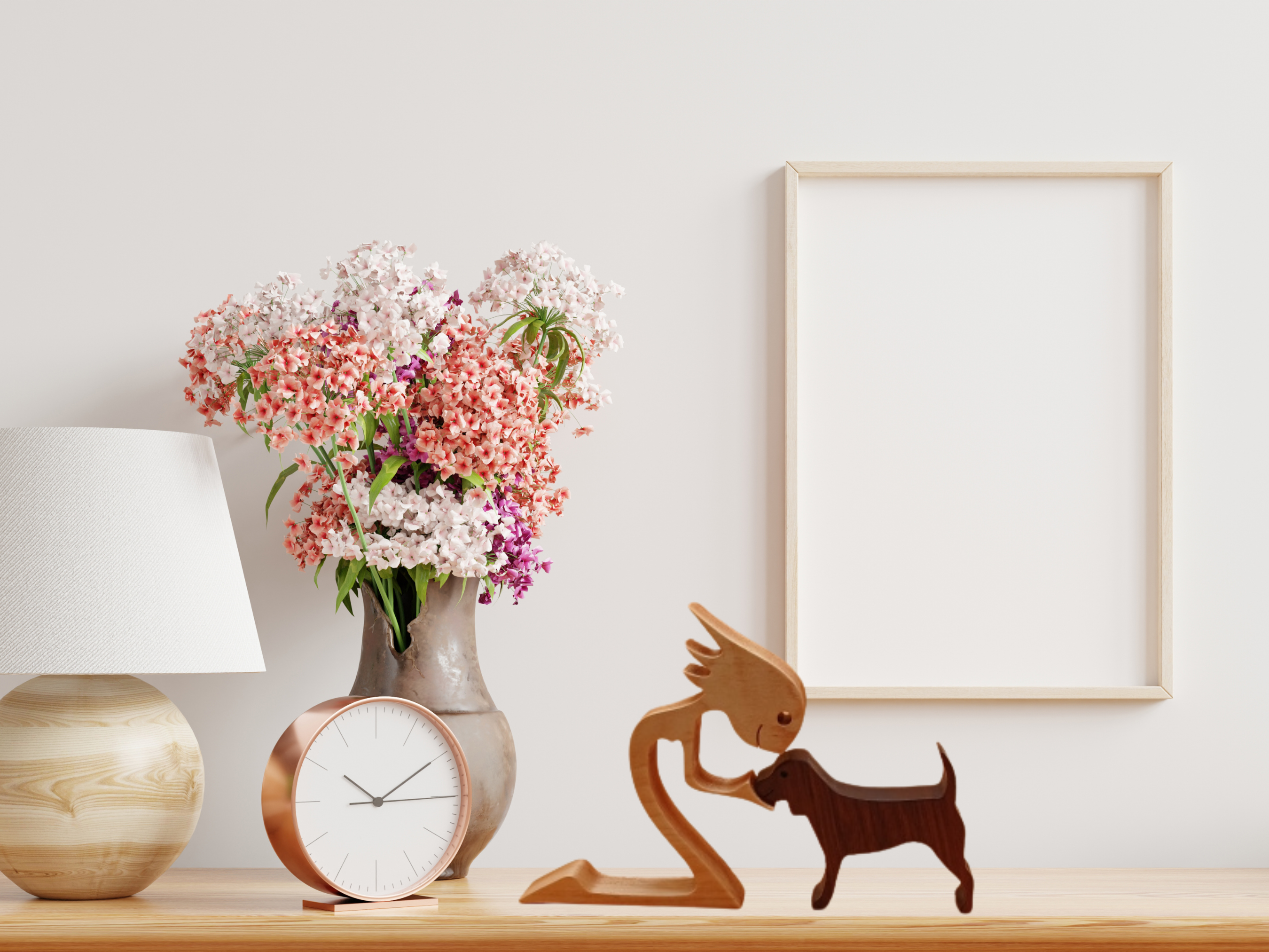 Woman and Beagle Wooden Figurine