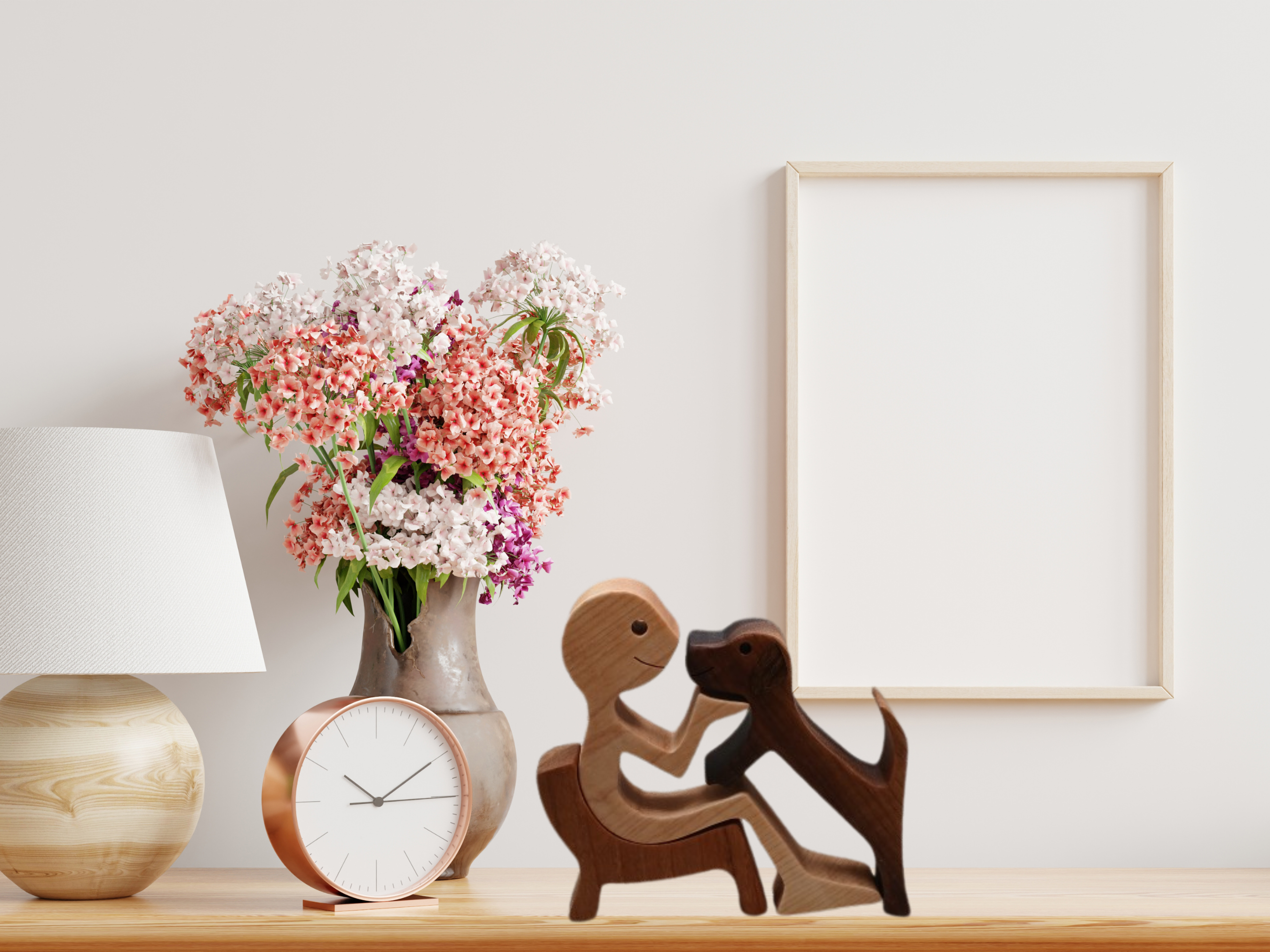 Dog & Boy Wood Figurine 