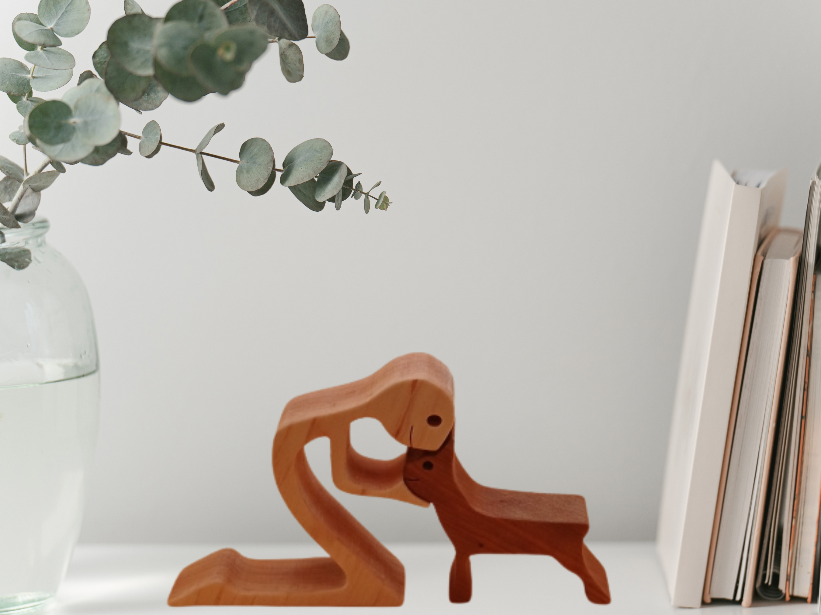 Artisan Person and Dog Wood Figurine 