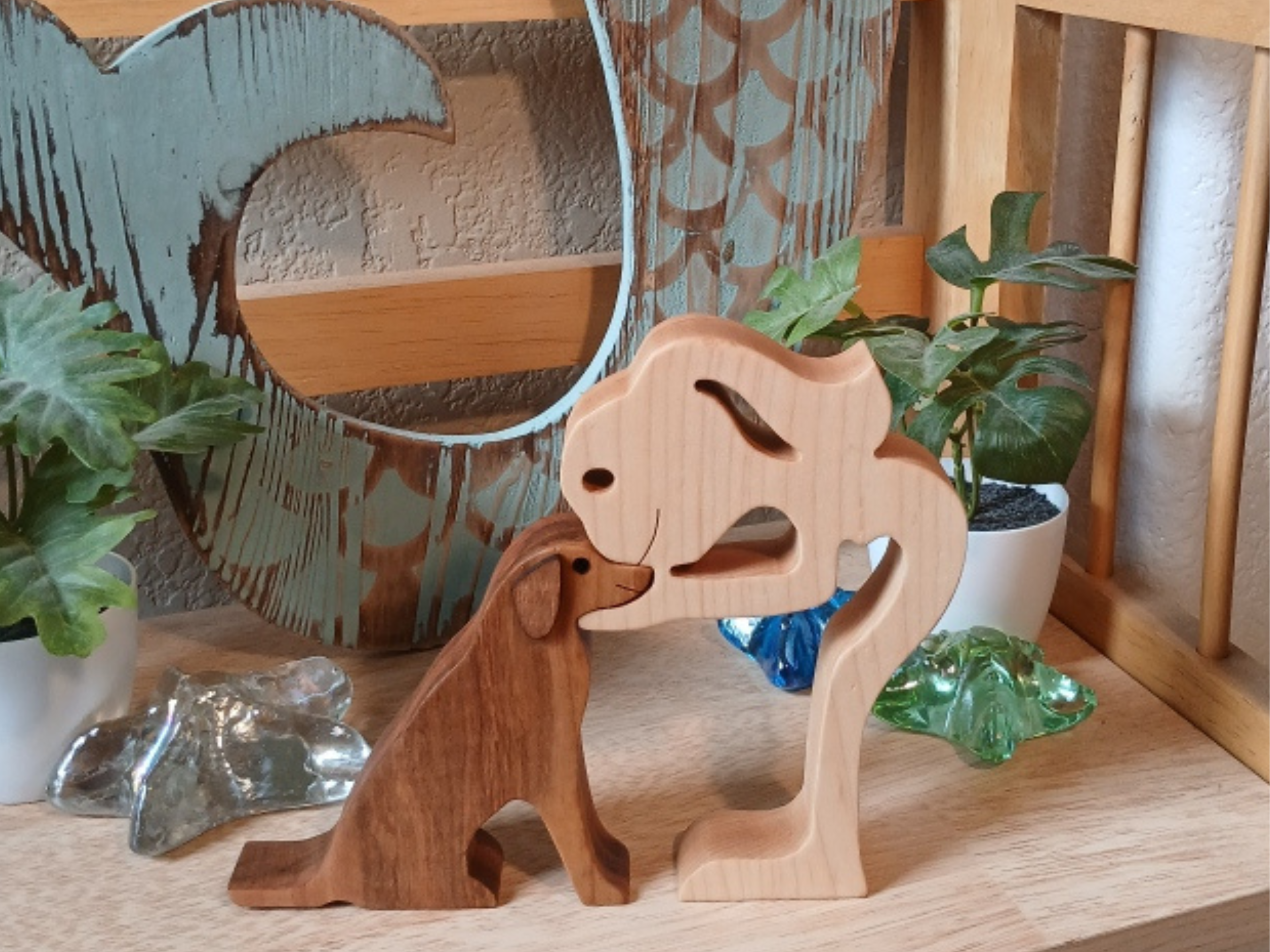 Woman Bending Over Kissing Her Dog Figurine