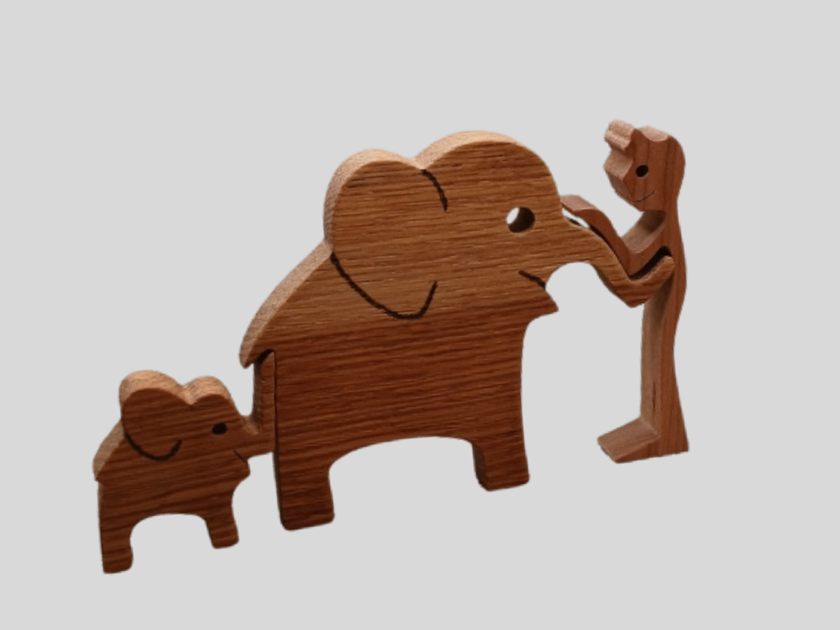 Handcrafted Wooden Elephant Family Figurines