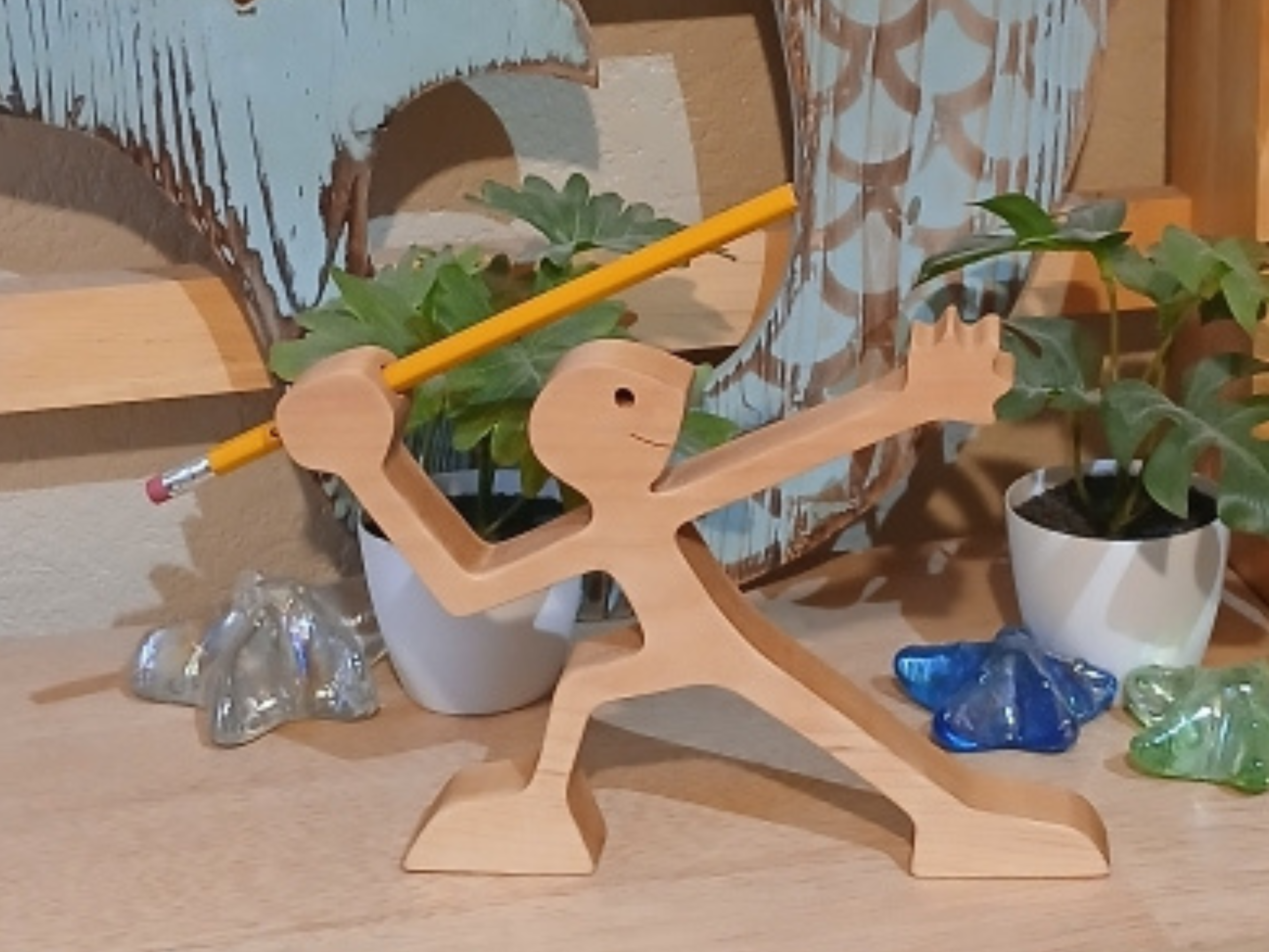Handcrafted Male Javelin Thrower Wood Figurine