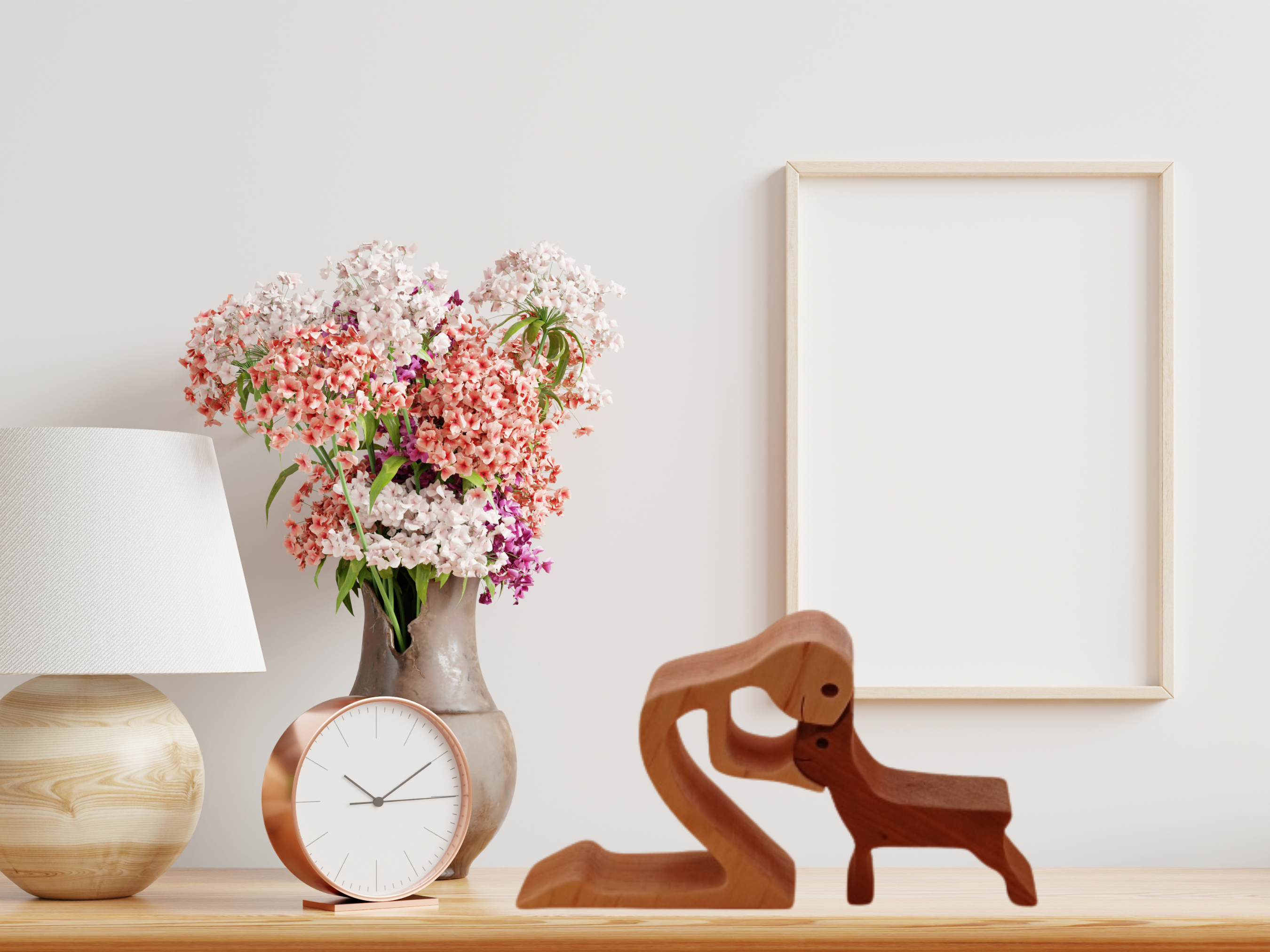 Artisan Person and Dog Wood Figurine 