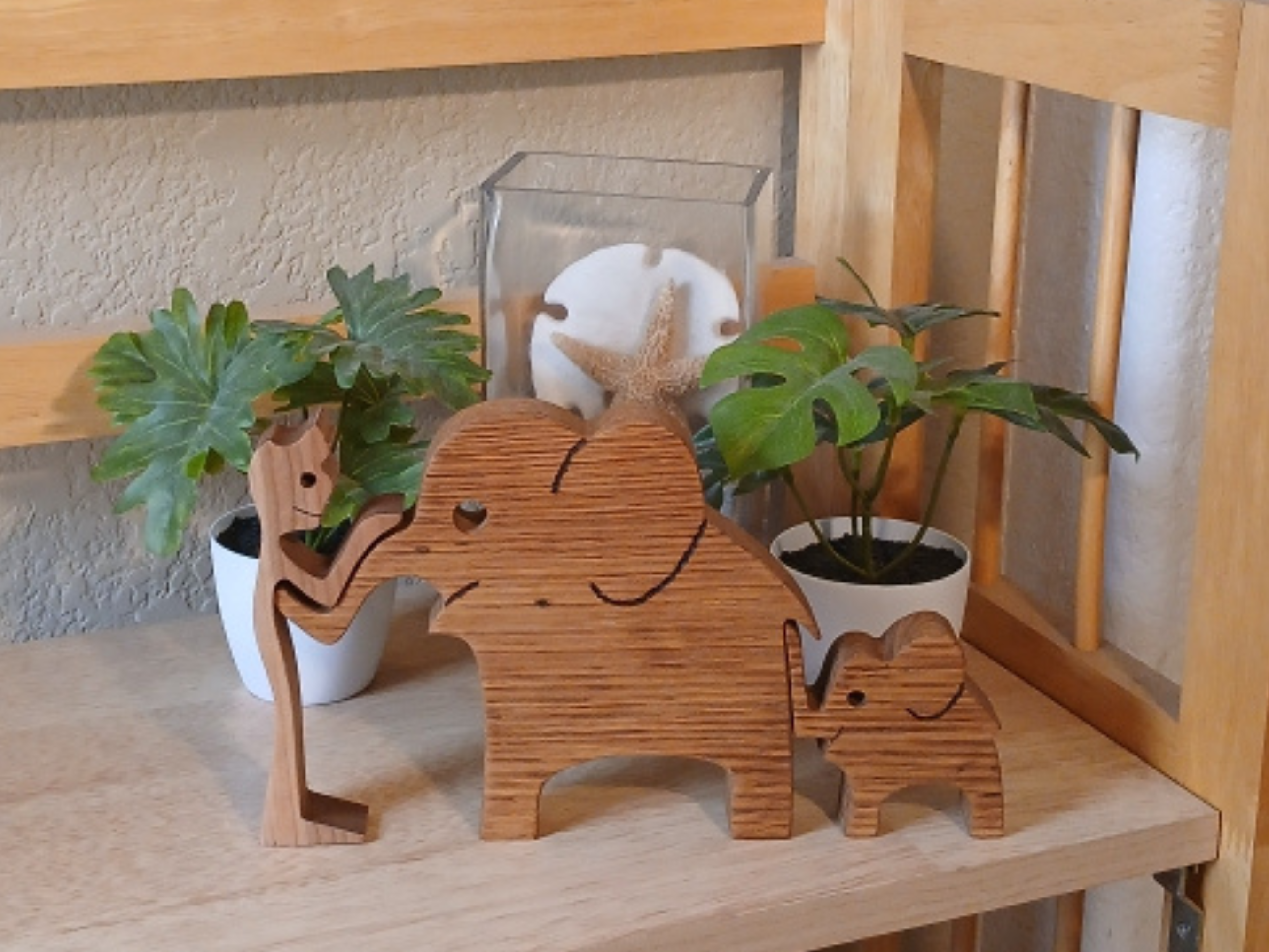 Handcrafted Wooden Elephant Family Figurines