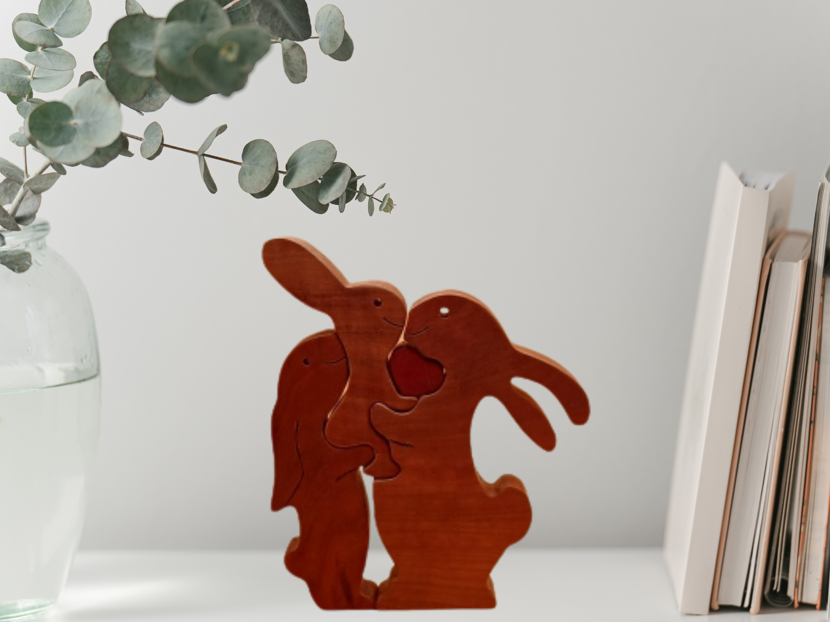 Rabbit Family Wood Figurine