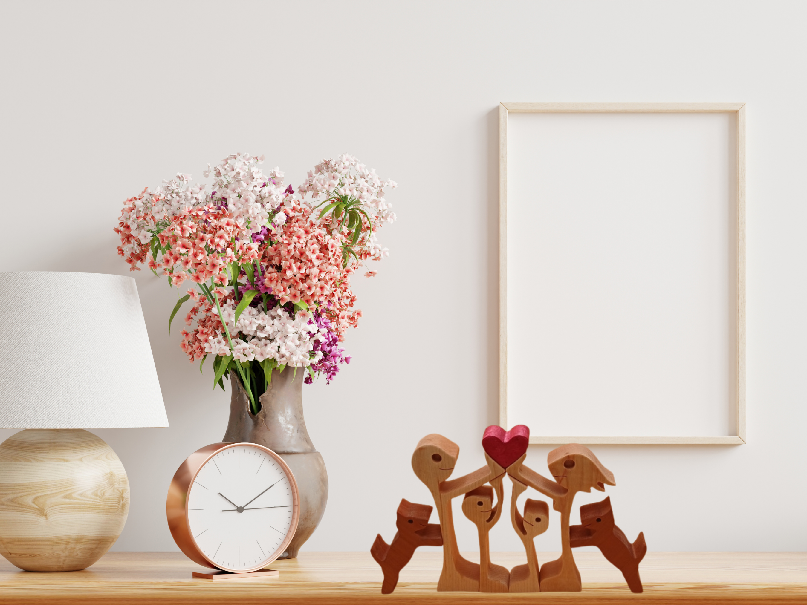 Handcrafted Wooden Family & Pets Figurine