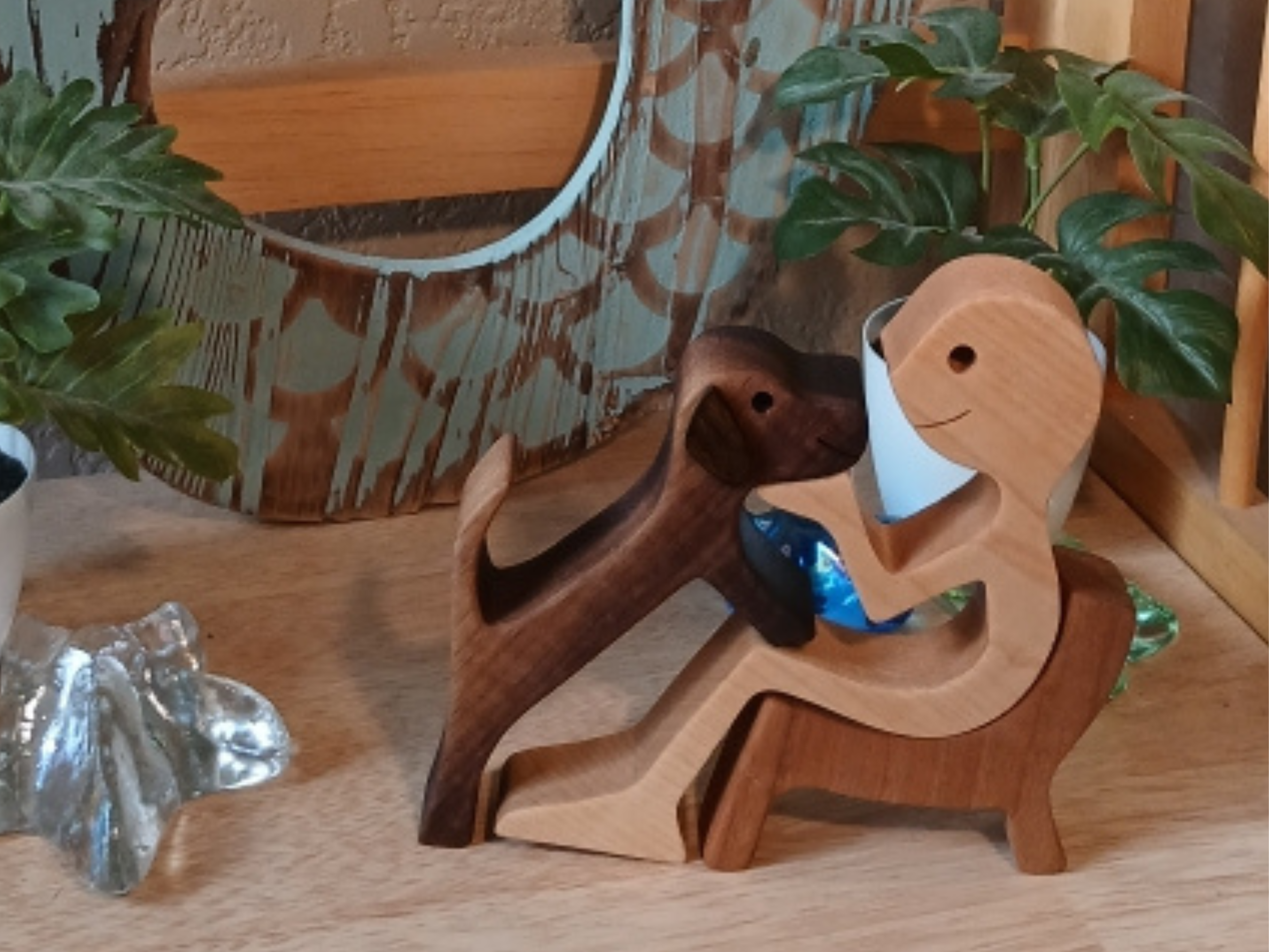 Dog & Boy Wood Figurine