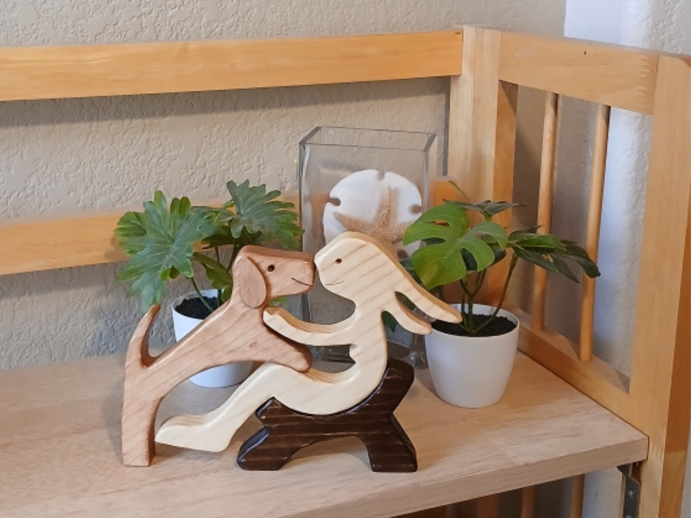 Handcrafted Wooden Girl and Dog Figurine