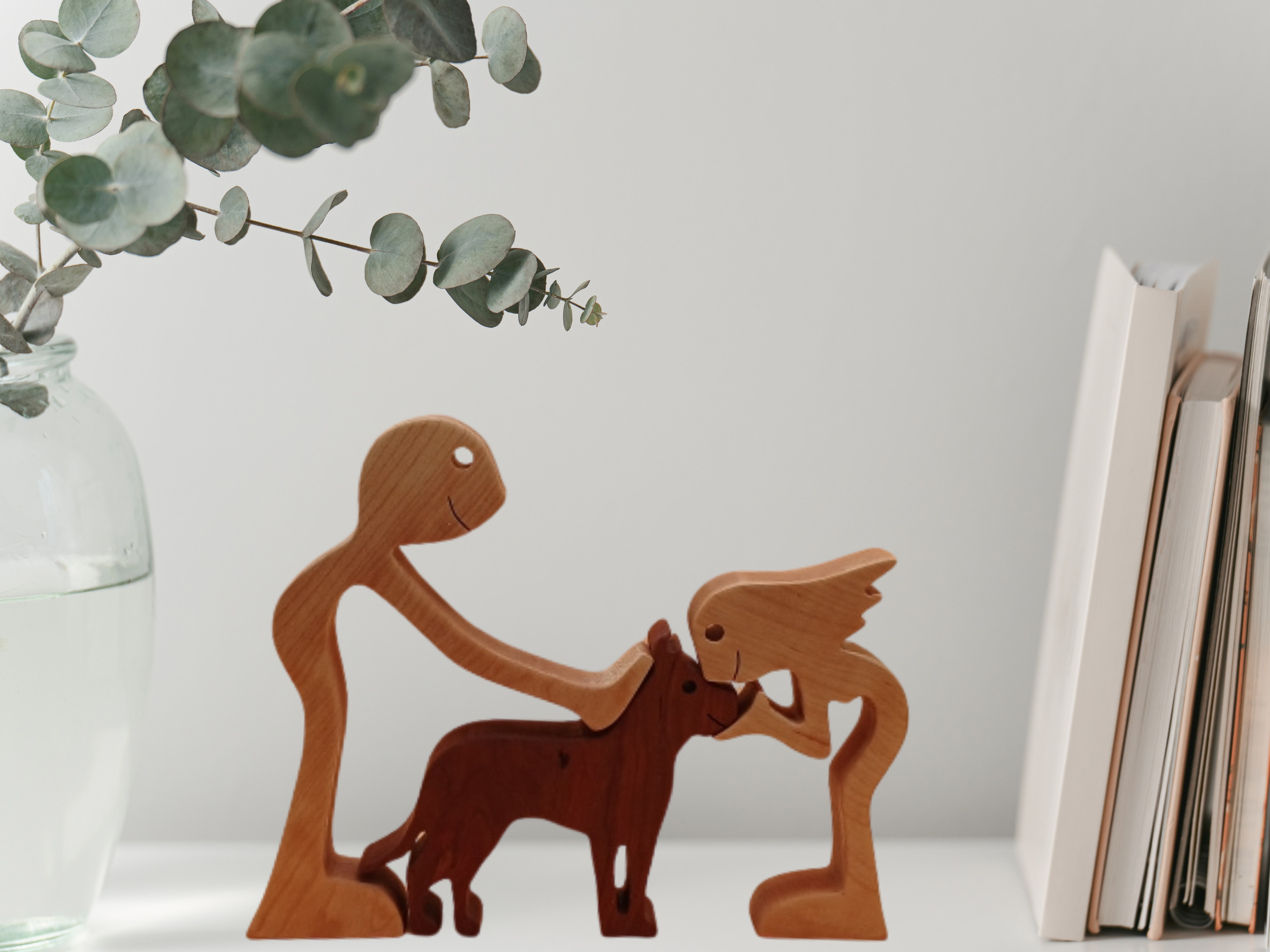 Handcrafted Wooden Dog Lover Figurine