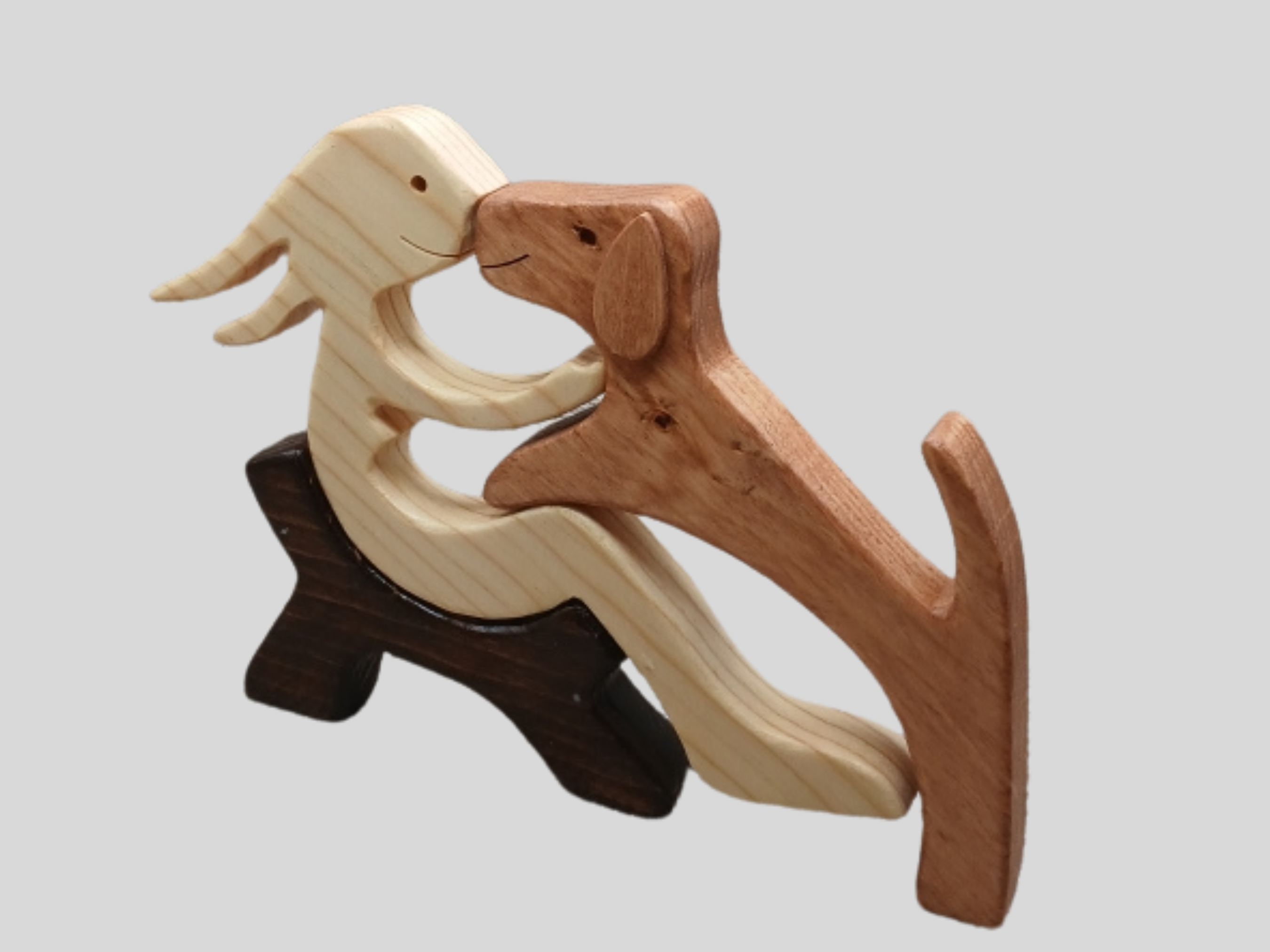Handcrafted Wooden Girl and Dog Figurine