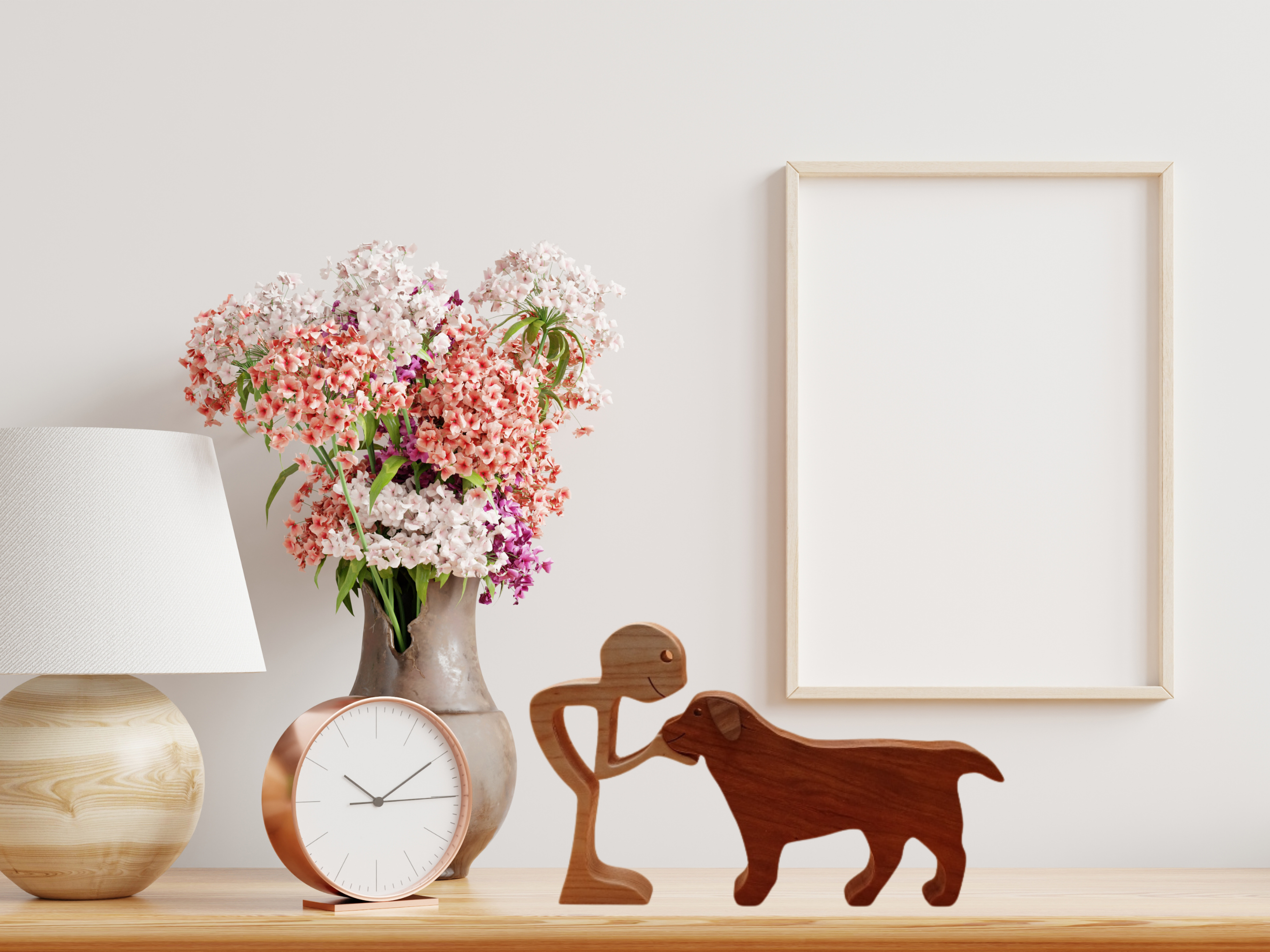 Man and Retriever Wooden Figurine