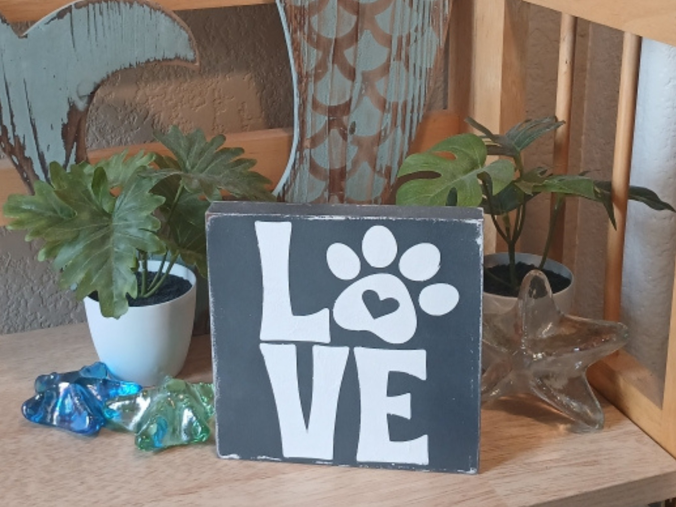 LOVE Paw Print Wooden Sign