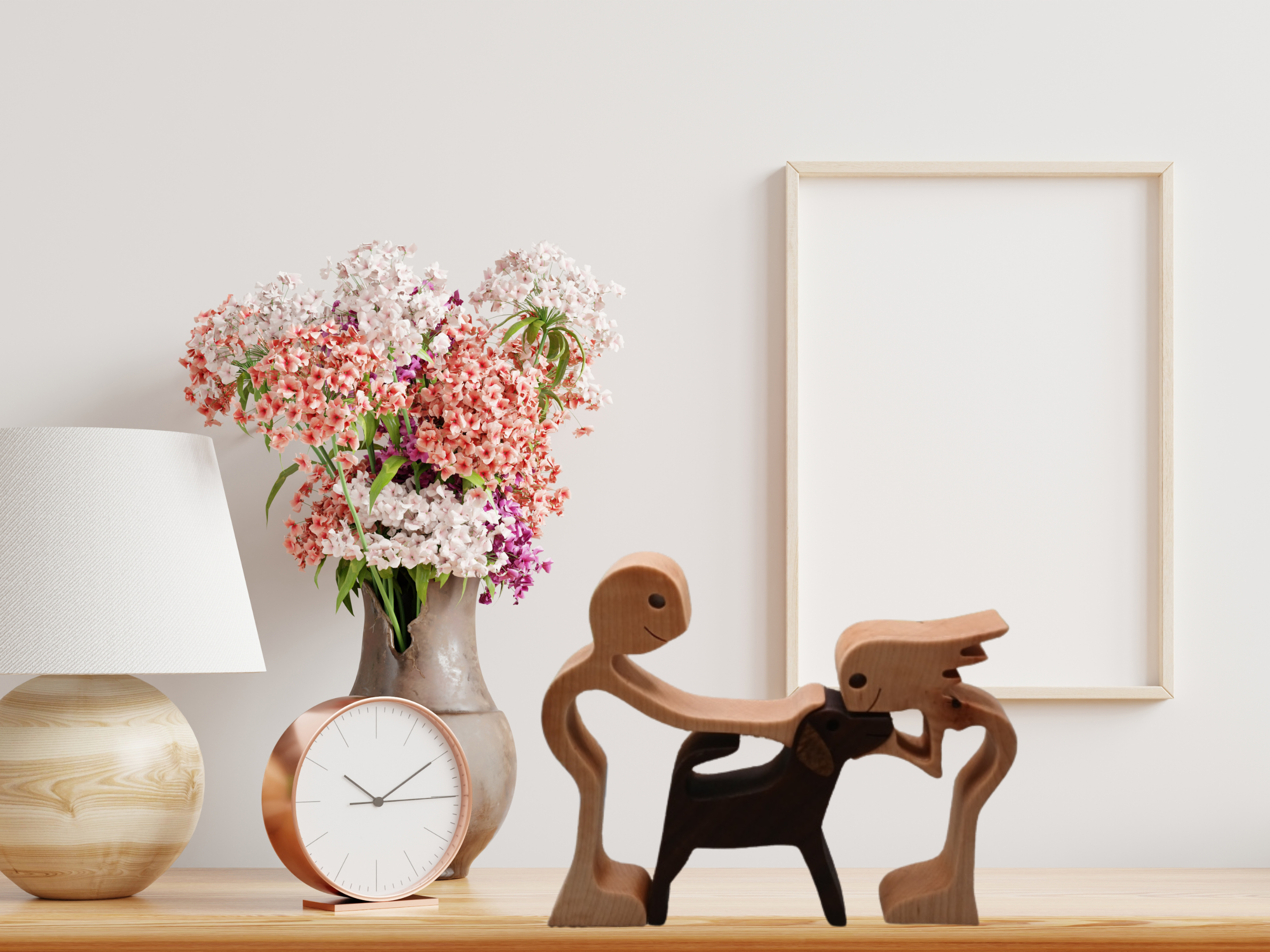 Couple with Dog Wood Figurine