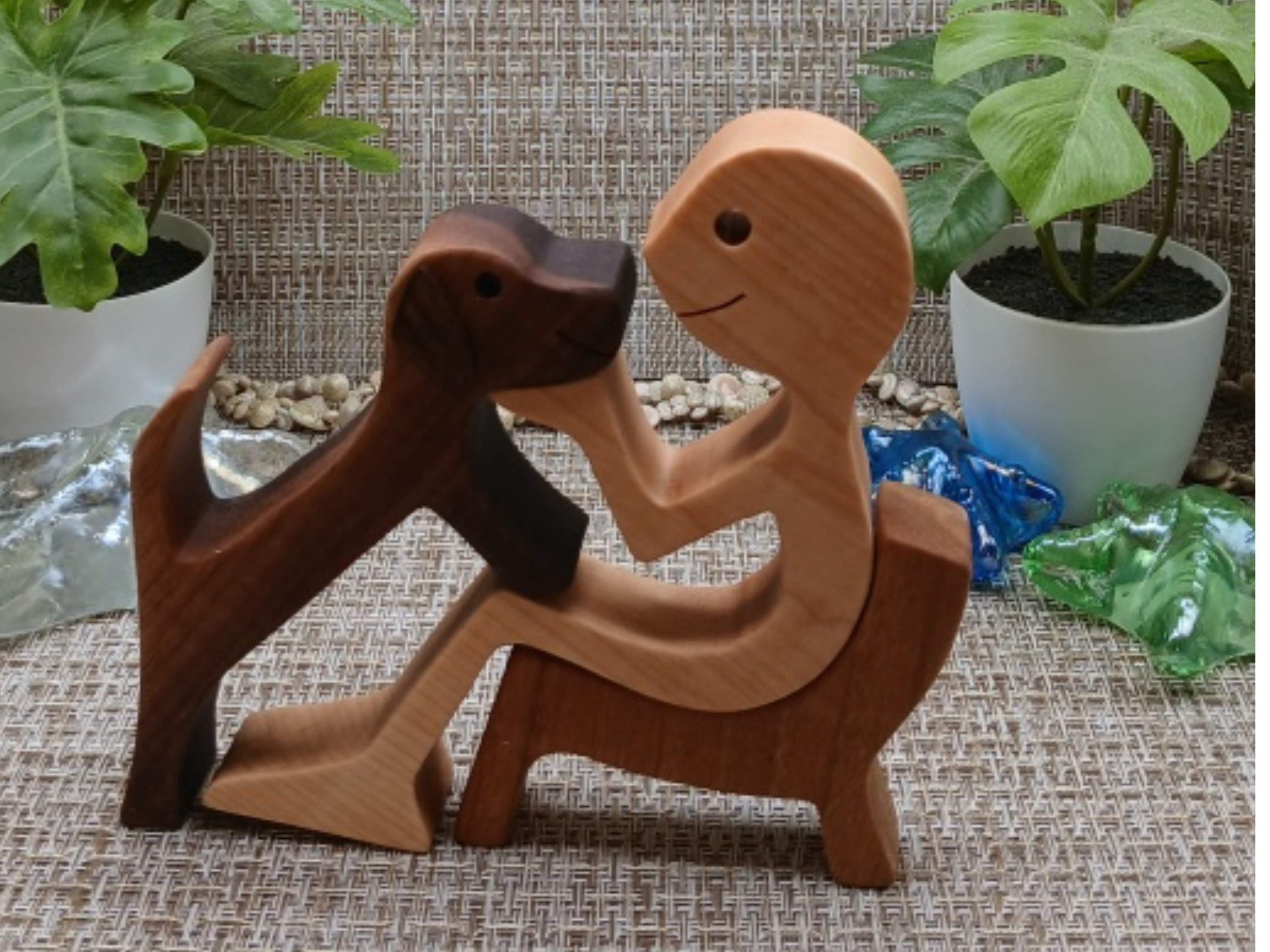Dog & Boy Wood Figurine 