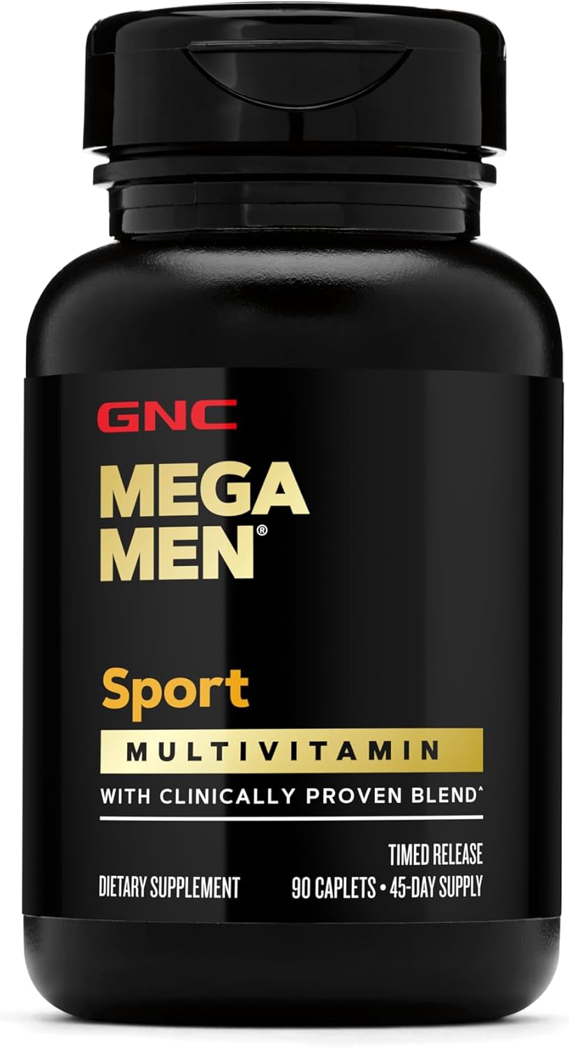 GNC Mega Men Sport Multivitamin Caplets, Athletic Performance Nutrition, Muscle Function, Clinically Proven to Feel Better, Antioxidants, B Vitamins, Energy Production, Timed Release, 90 ct, 45 svgs