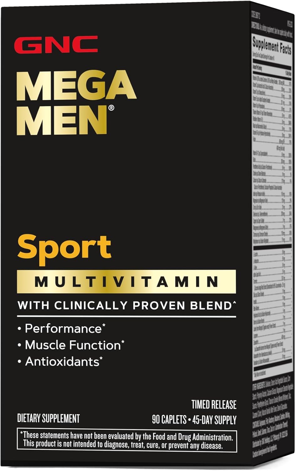 GNC Mega Men Sport Multivitamin Caplets, Athletic Performance Nutrition, Muscle Function, Clinically Proven to Feel Better, Antioxidants, B Vitamins, Energy Production, Timed Release, 90 ct, 45 svgs
