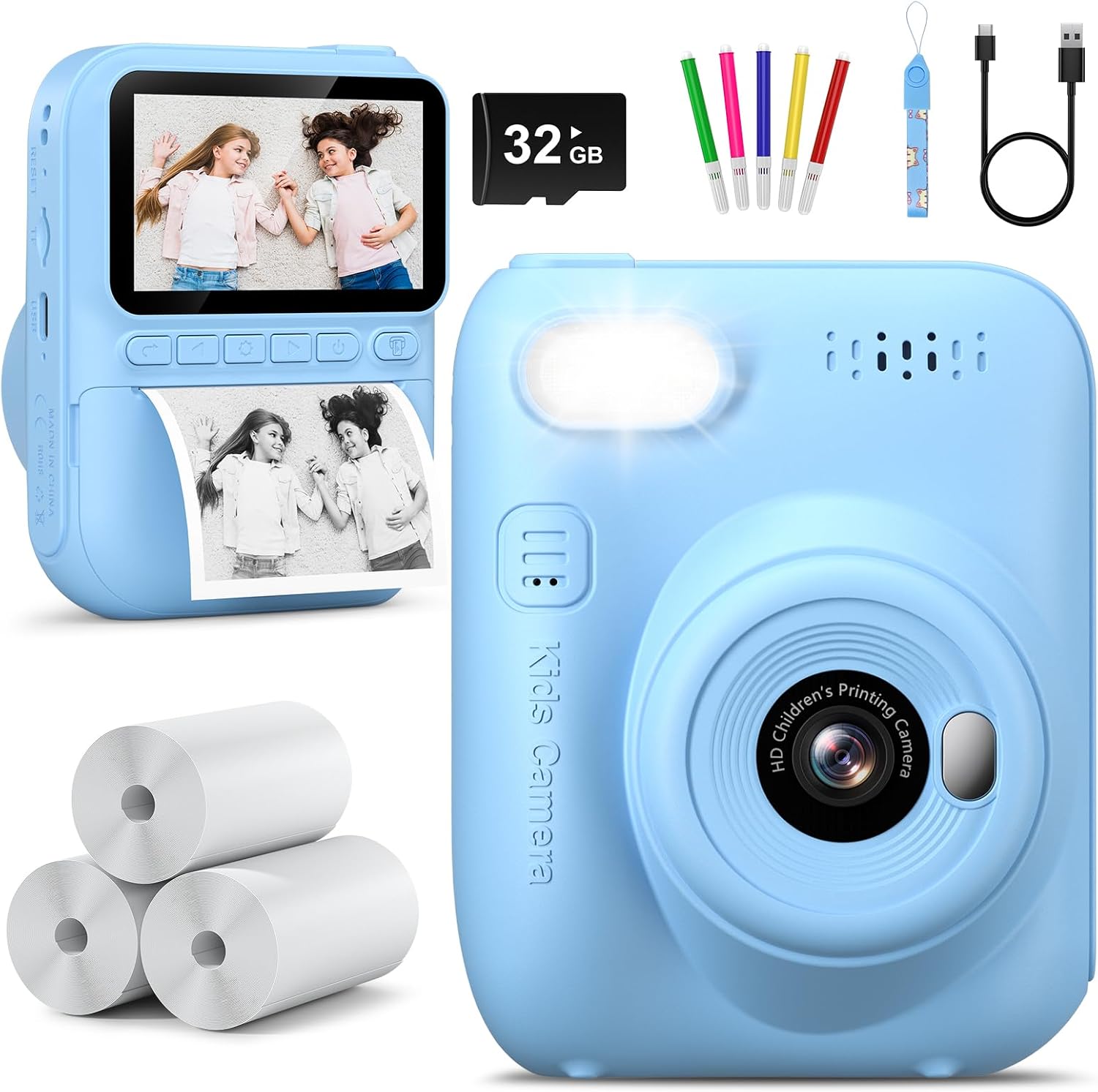 Kids Instant Print Digital Camera, Portable Travel Camera Toy with 1080P Videos, Holiday Birthday Easter Gifts for Kids Age 3-12, Toddler Toys for 4 5 6 7 8 9 Year Boys Girls（Blue